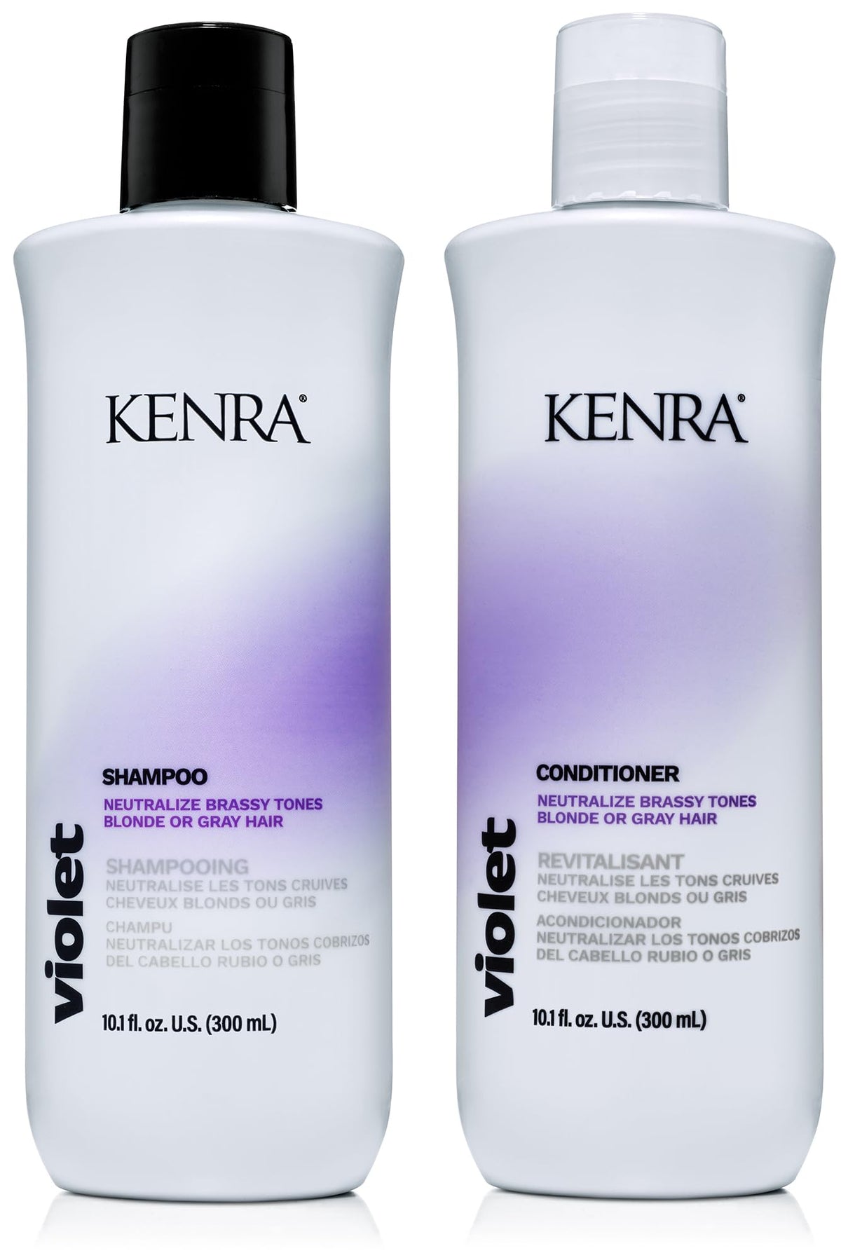 Kenra Violet Shampoo en bouteille, neutralise le jaunissement et révèle la brillance.