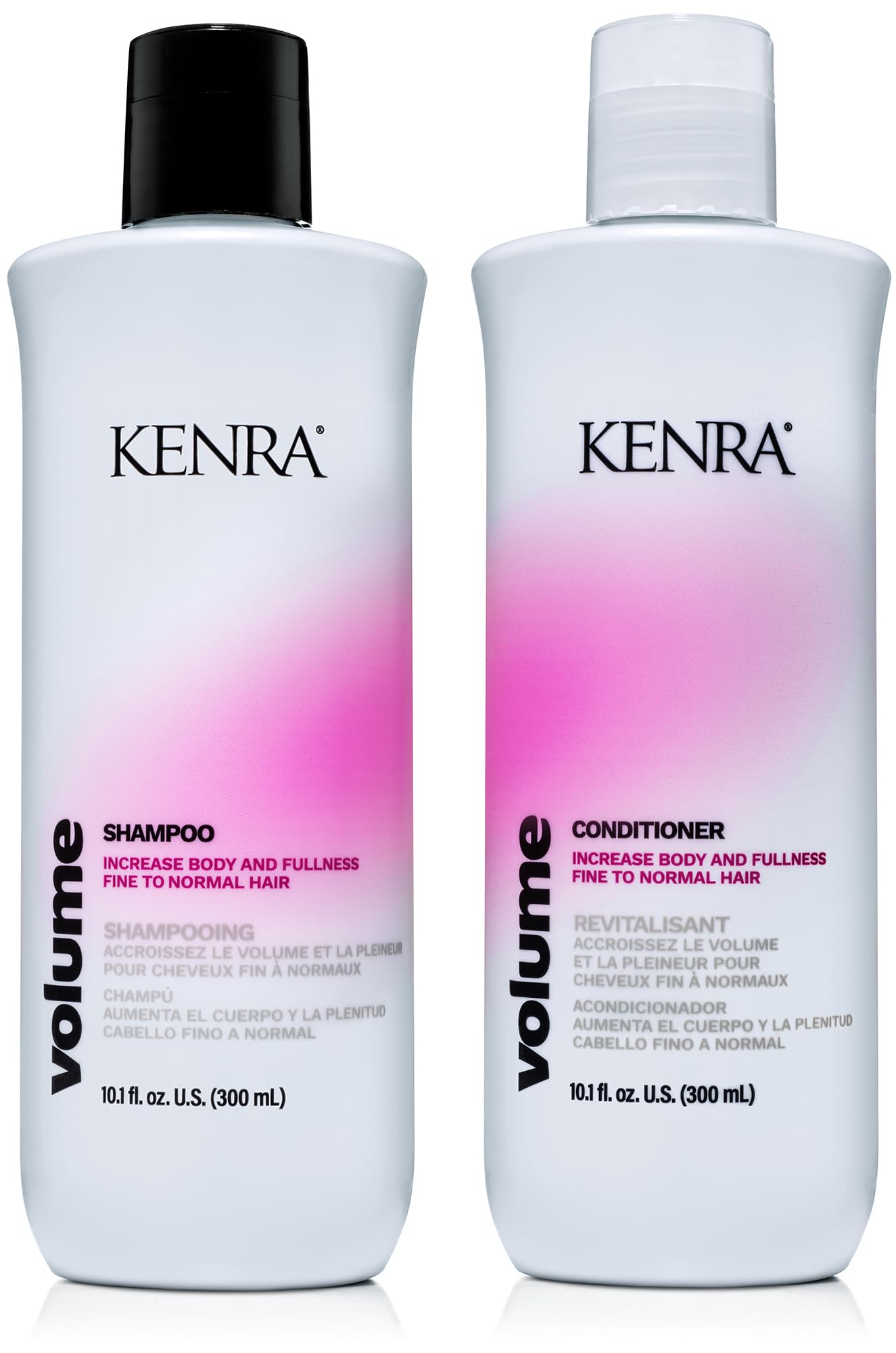 Shampooing Kenra Volume en flacon, levage visible à la racine.