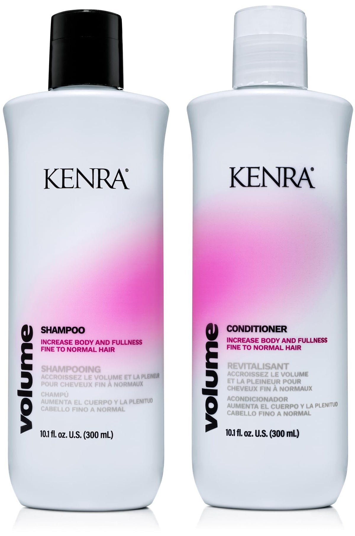 Shampooing Kenra Volume en flacon, levage visible à la racine.