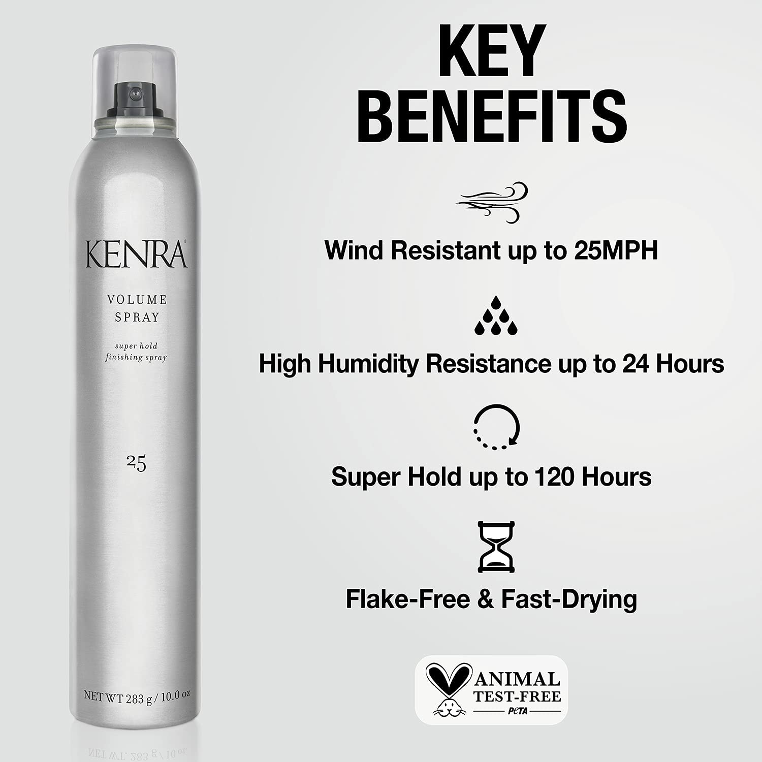 Kenra Volume Spray 25, pompe visible, application précise et facile.