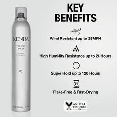 Kenra Volume Spray 25, pompe visible, application précise et facile.