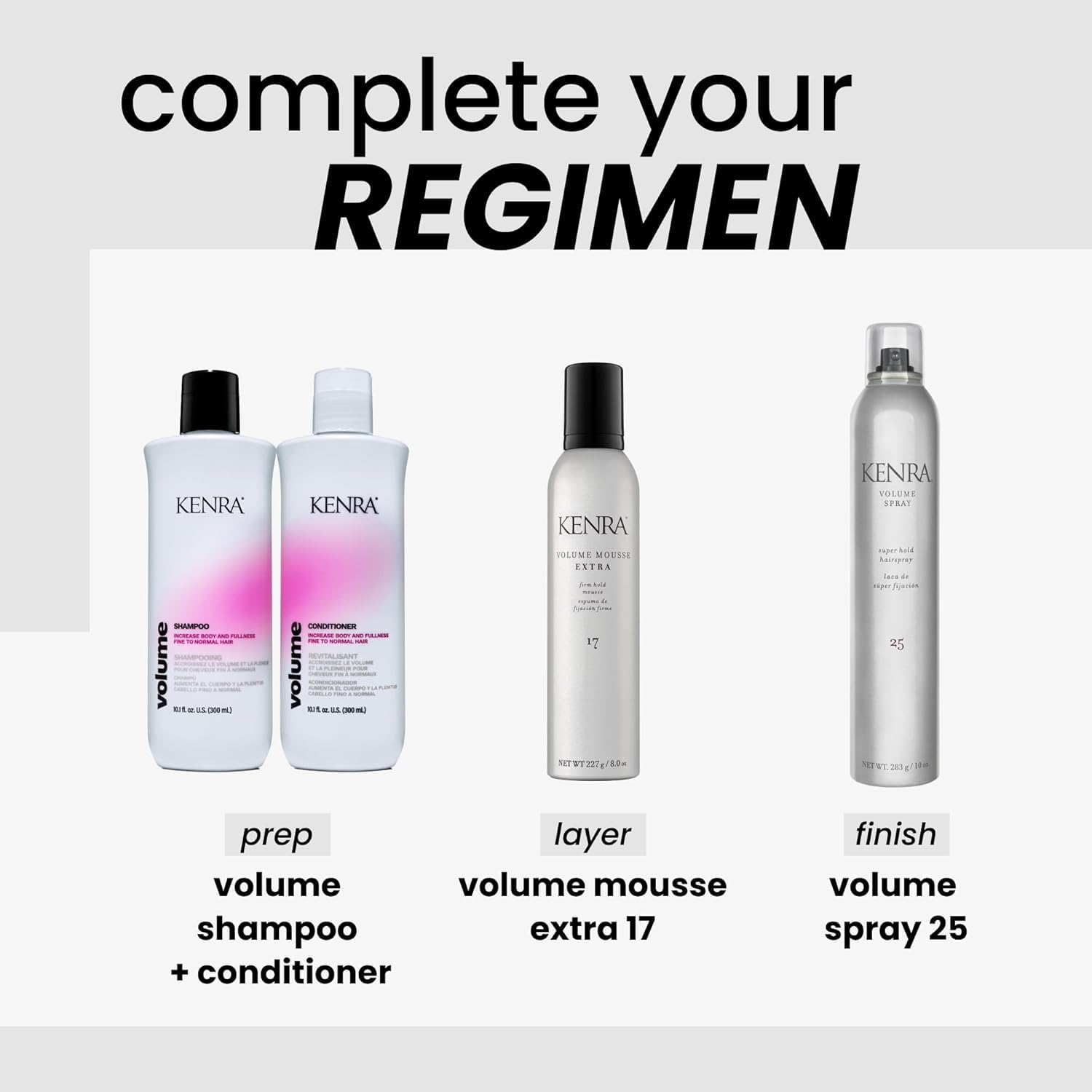 Kenra Volume Spray agit avant utilisation pour prévenir les bouchons