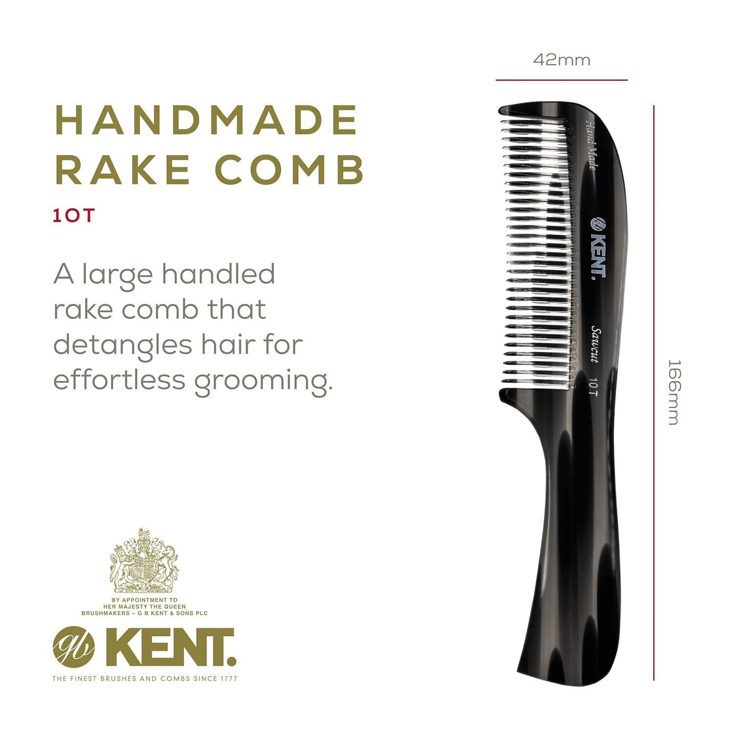 Kent 10T noir graphite – dents arrondies pour démêler en douceur.