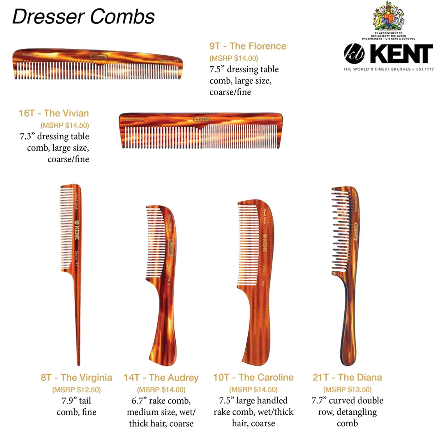 Kent 10T peigne detanglant huiles naturelles, répartit l'huile du cuir chevelu.