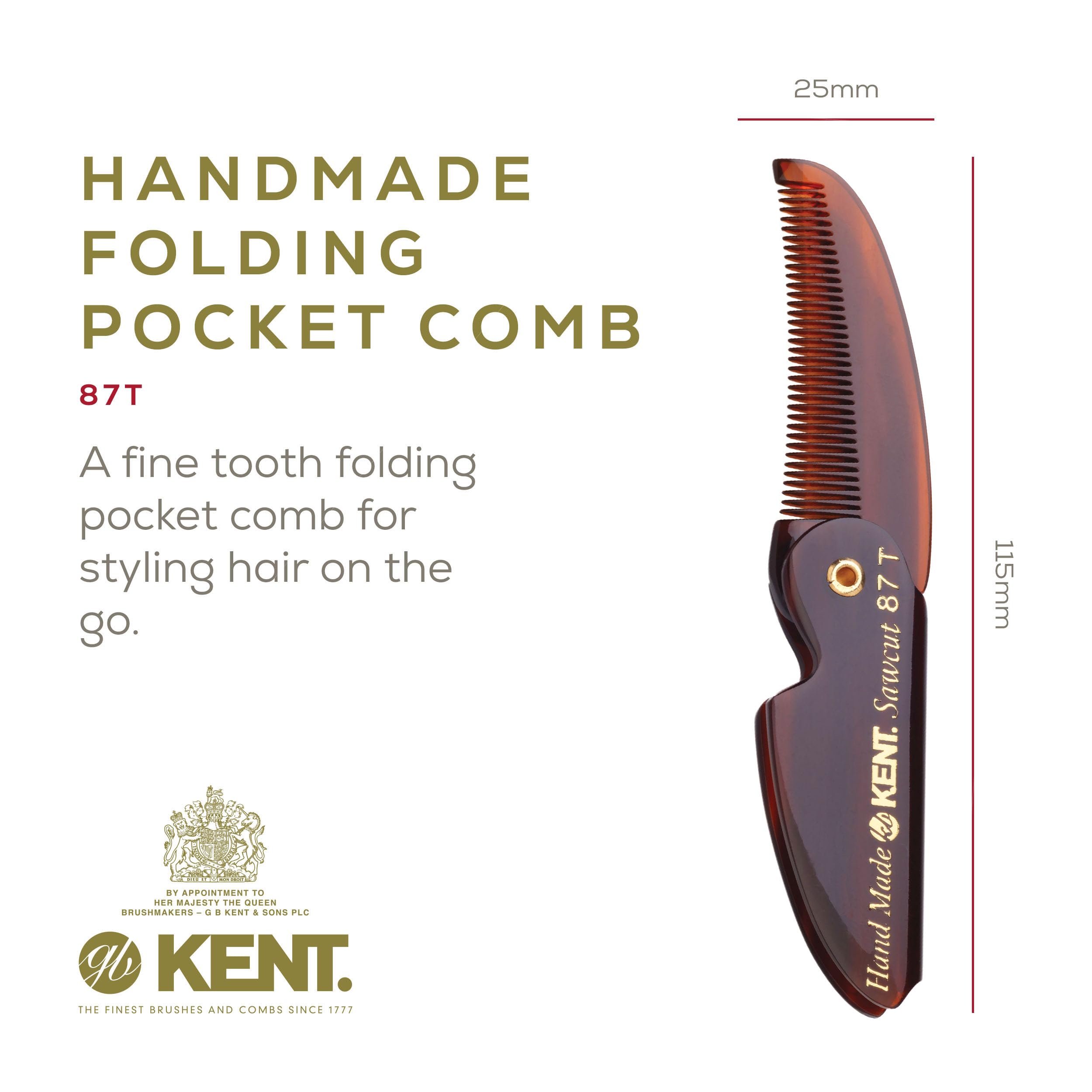 Kent 87T peigne de poche pliant fermé, compact et discret.