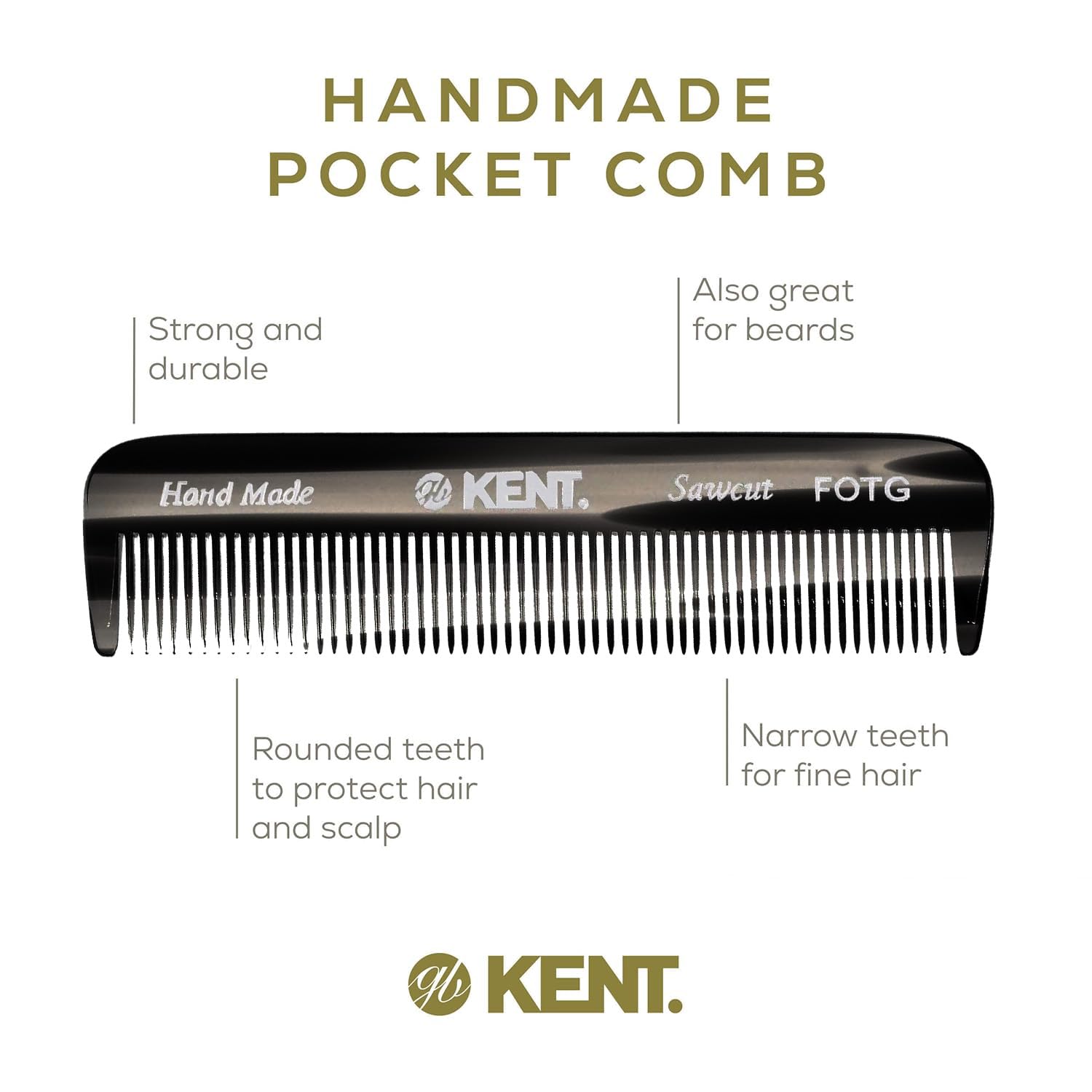 Kent FOT peigne fin noir graphite: dents douces et surface lisse