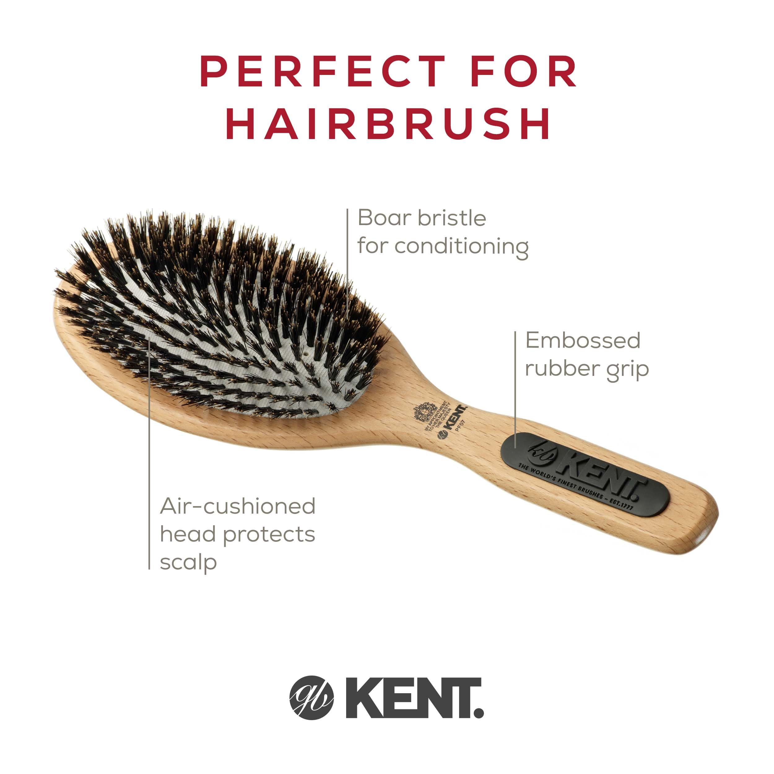 Kent PF07 brosse bois hêtre, design ergonomique et prise en main confortable.