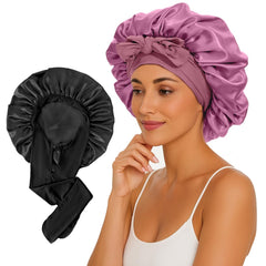 KEPUWAY bonnet satin noir pour dormir protège les cheveux et réduit les frottements