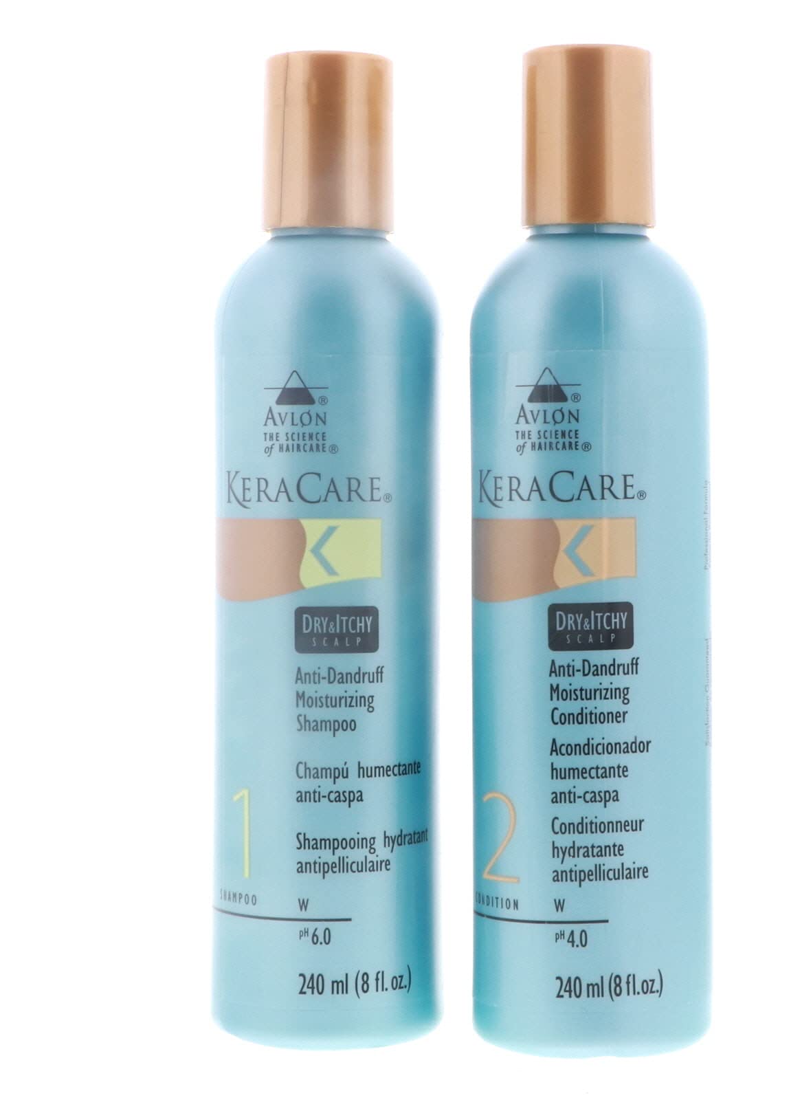 KeraCare Avlon shampooing—flacon visible, hydratation du cuir chevelu sec.