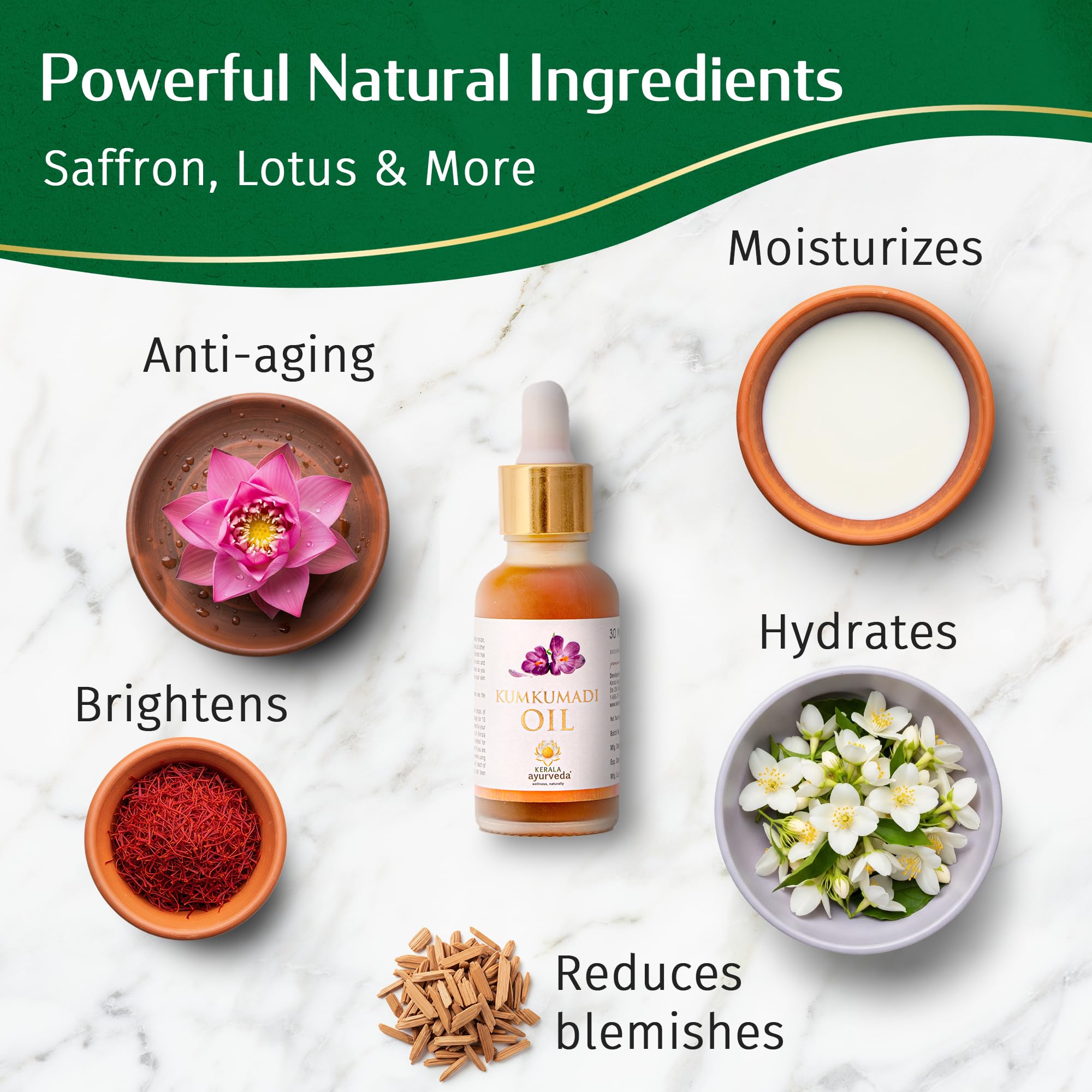 Ingrédients safran et lotus, nourrissent la peau pour un teint uniforme.