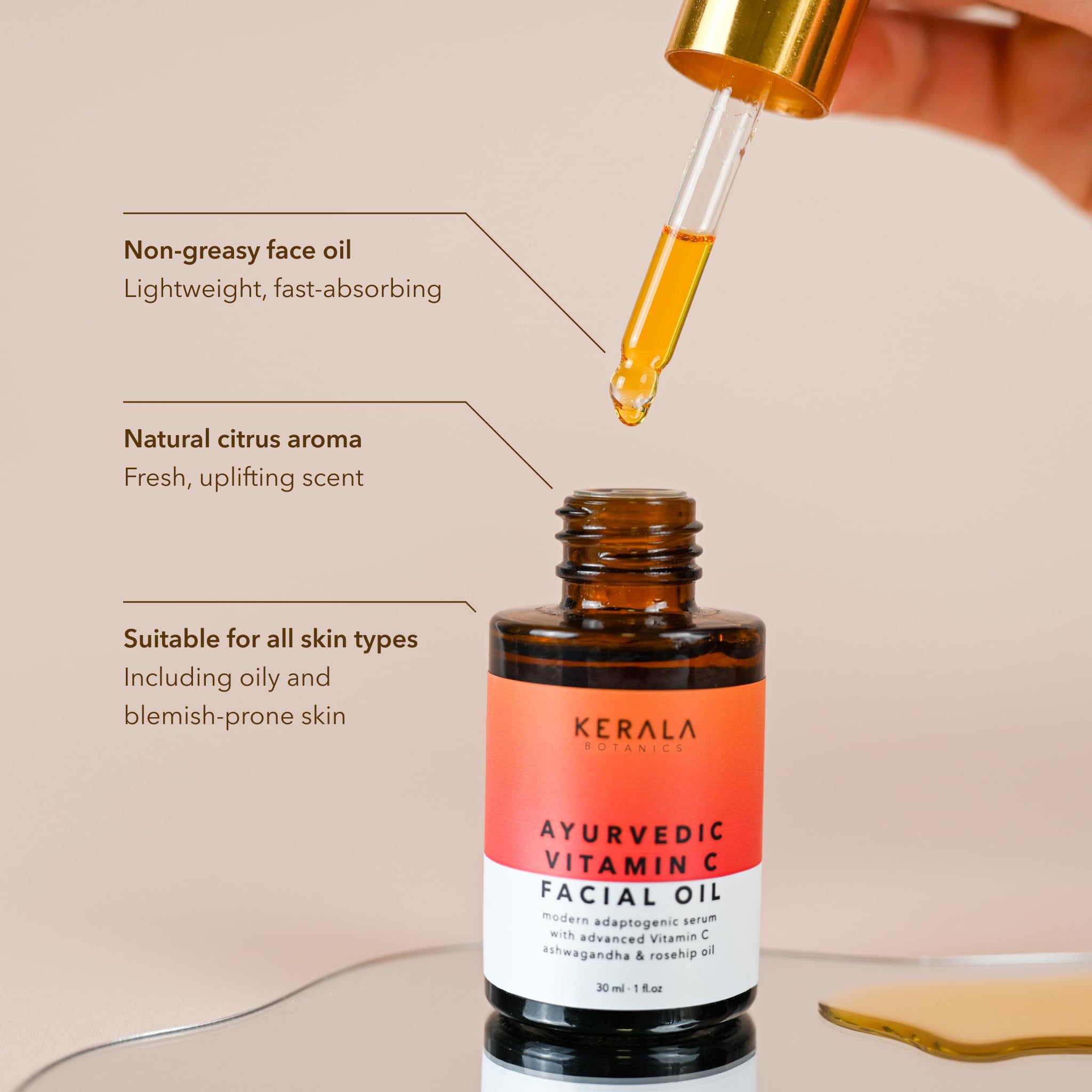 Kerala Rituals huile visage ashwagandha, équilibre de la peau et douceur.