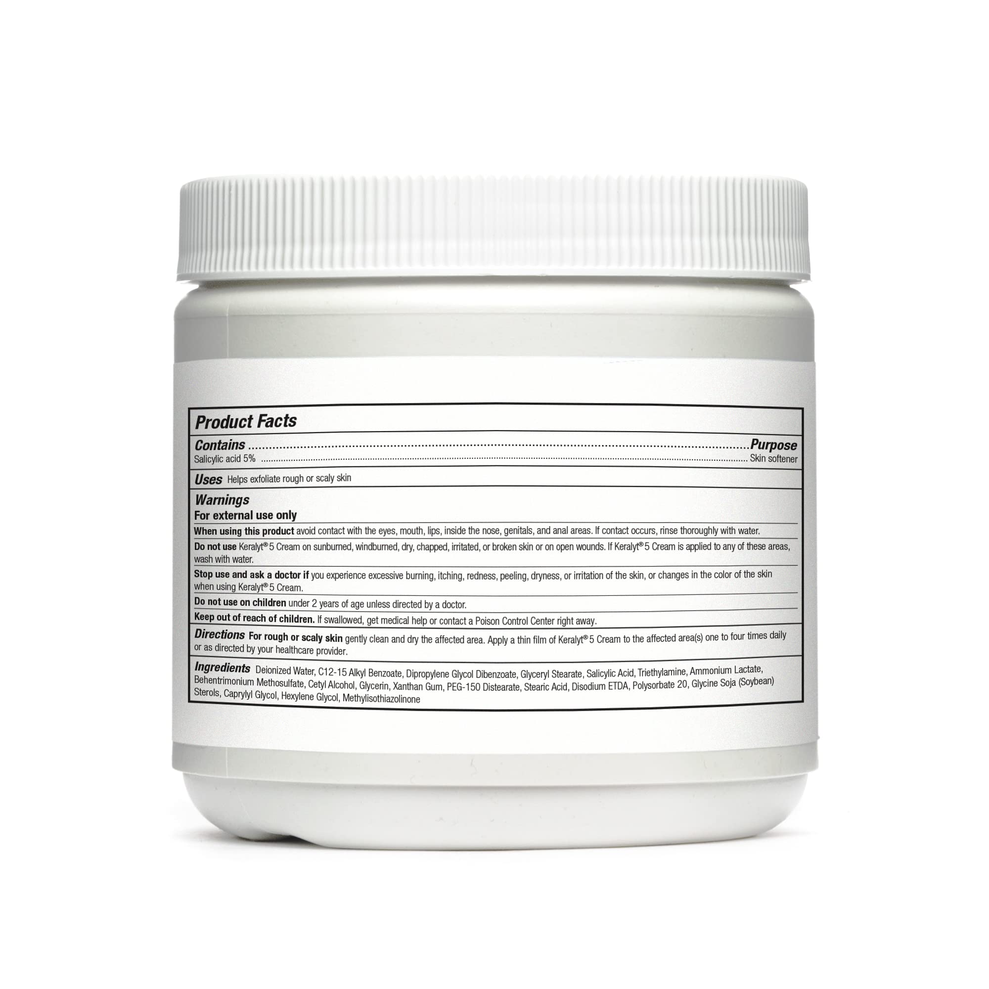 Flacon Keralyt 5 – crème exfoliante prête à apaiser les zones sèches.