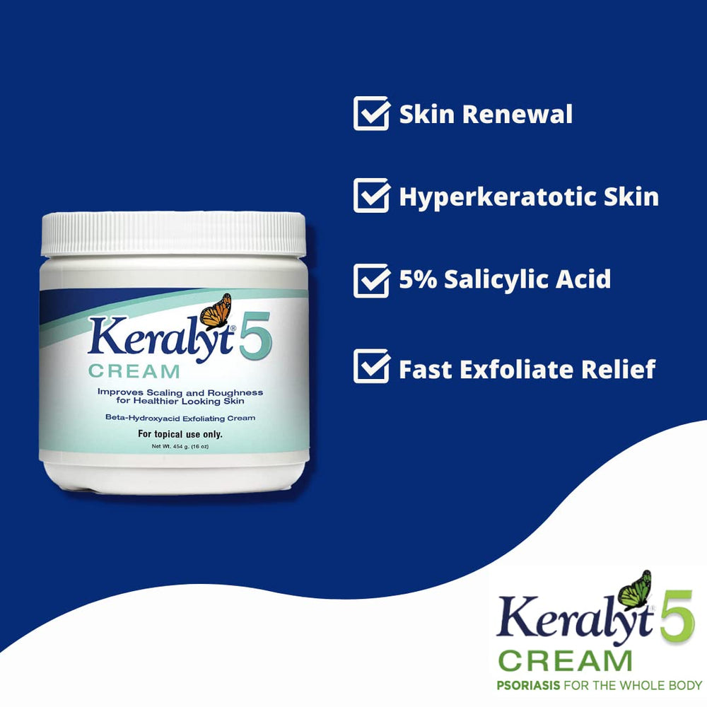 Crème Keralyt 5 – texture riche et peau plus lisse après application.