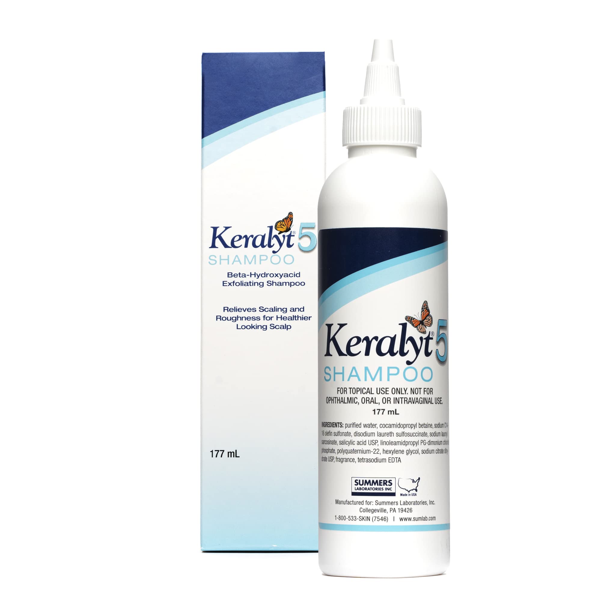 Keralyt 5 Shampoing, bouteille recto, soutien potentiel contre les démangeaisons du cuir chevelu.