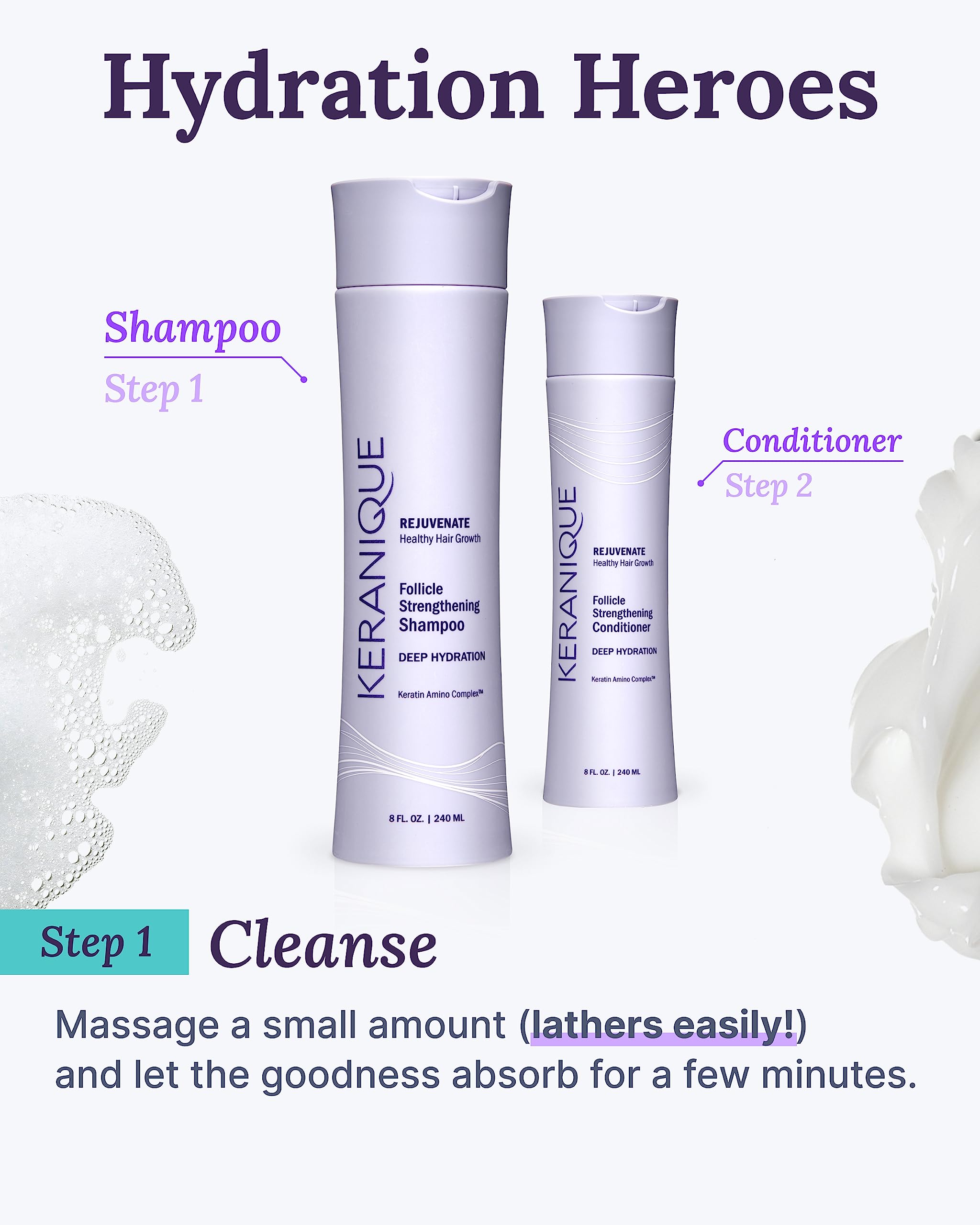 Keranique Aromatherapie Cheveux, flacon, parfum leger favorisant une experience sensorielle