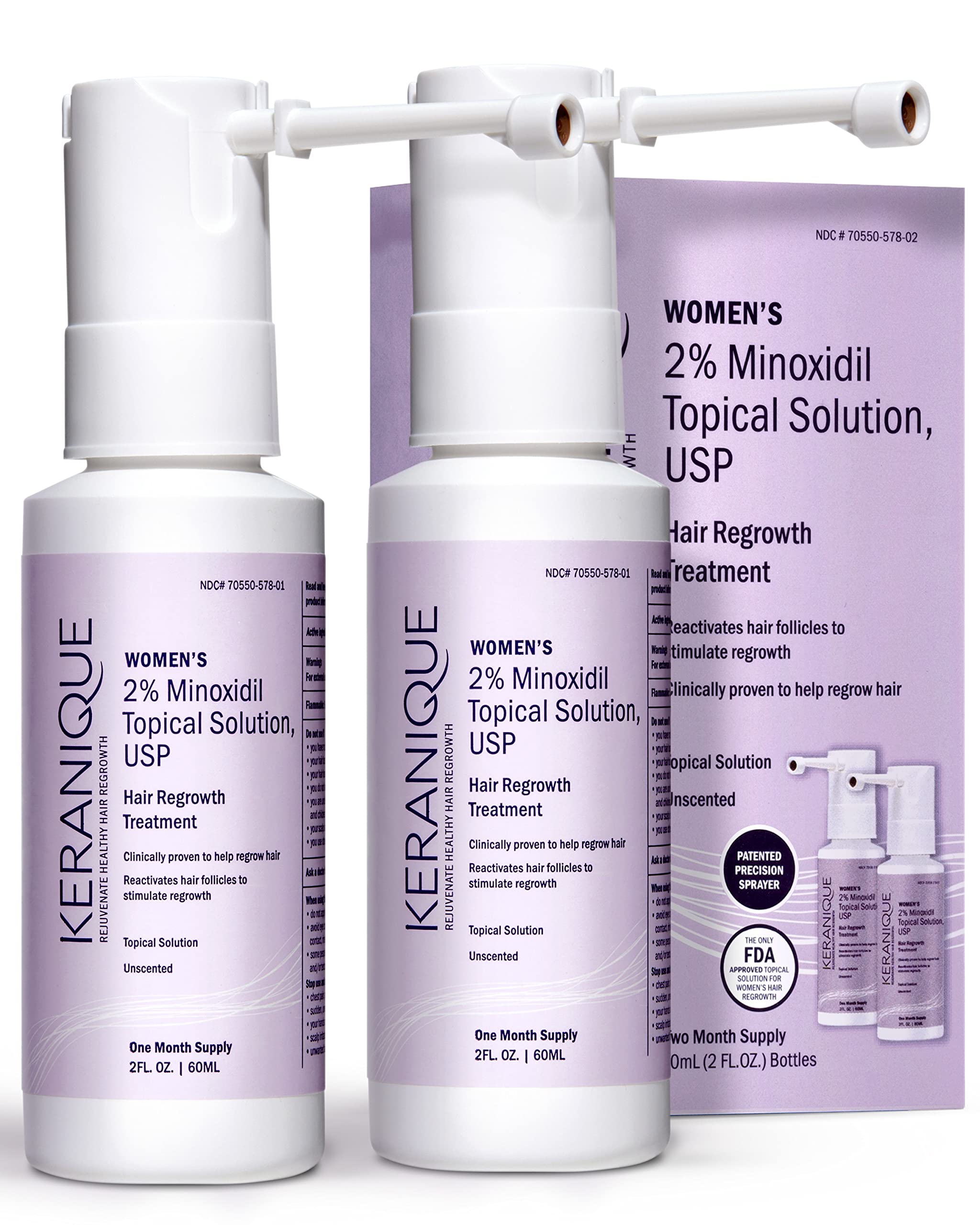 Keranique bouteille traitement cheveux, minoxidil 2%, format pratique