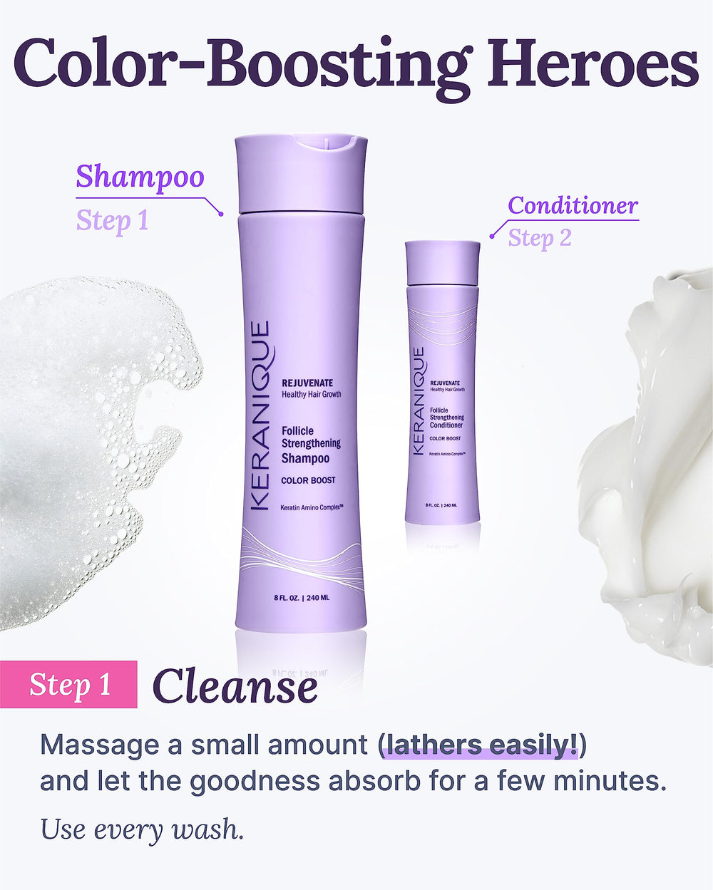 Keranique Color Boost – rituel douche avec protection UV.