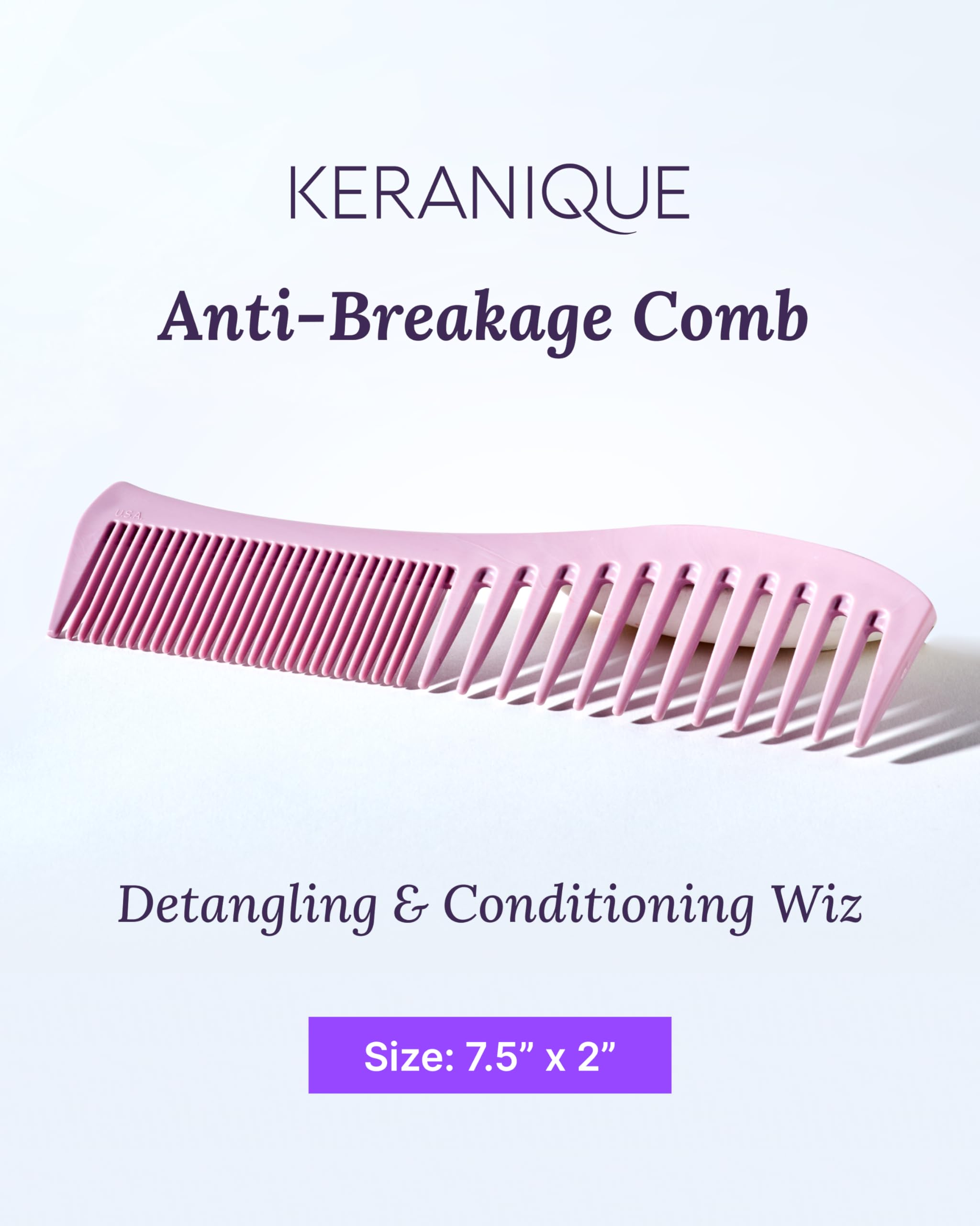 Keranique peigne dents larges pour démêler sans tirer les cheveux.