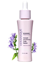 Keranique Sérum Nocturne sur la bouteille, hydratation nocturne des cheveux.