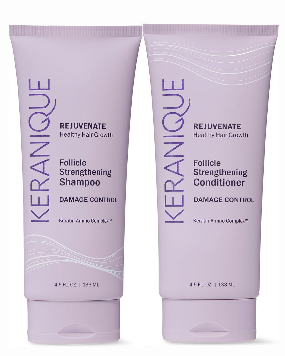 Shampoing Keranique pour cheveux endommagés, nettoyage en douceur.