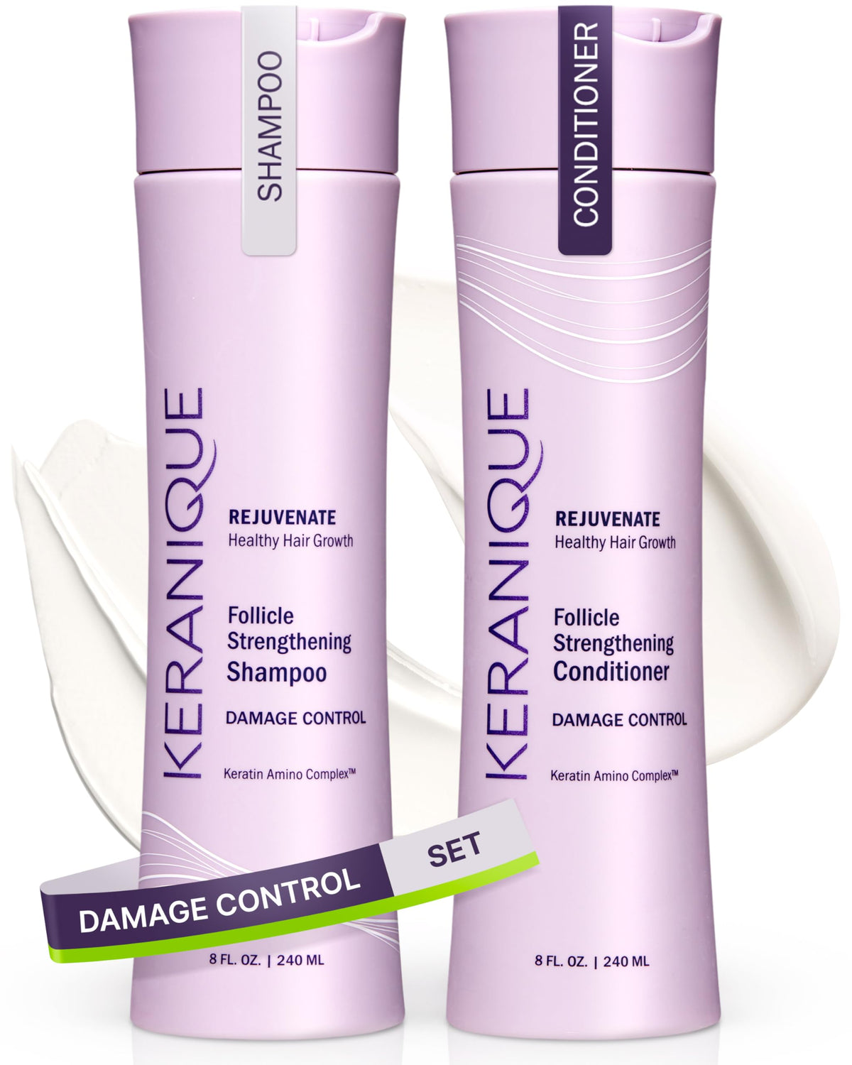 Keranique shampooing réparateur pour cheveux abîmés offrant force et douceur
