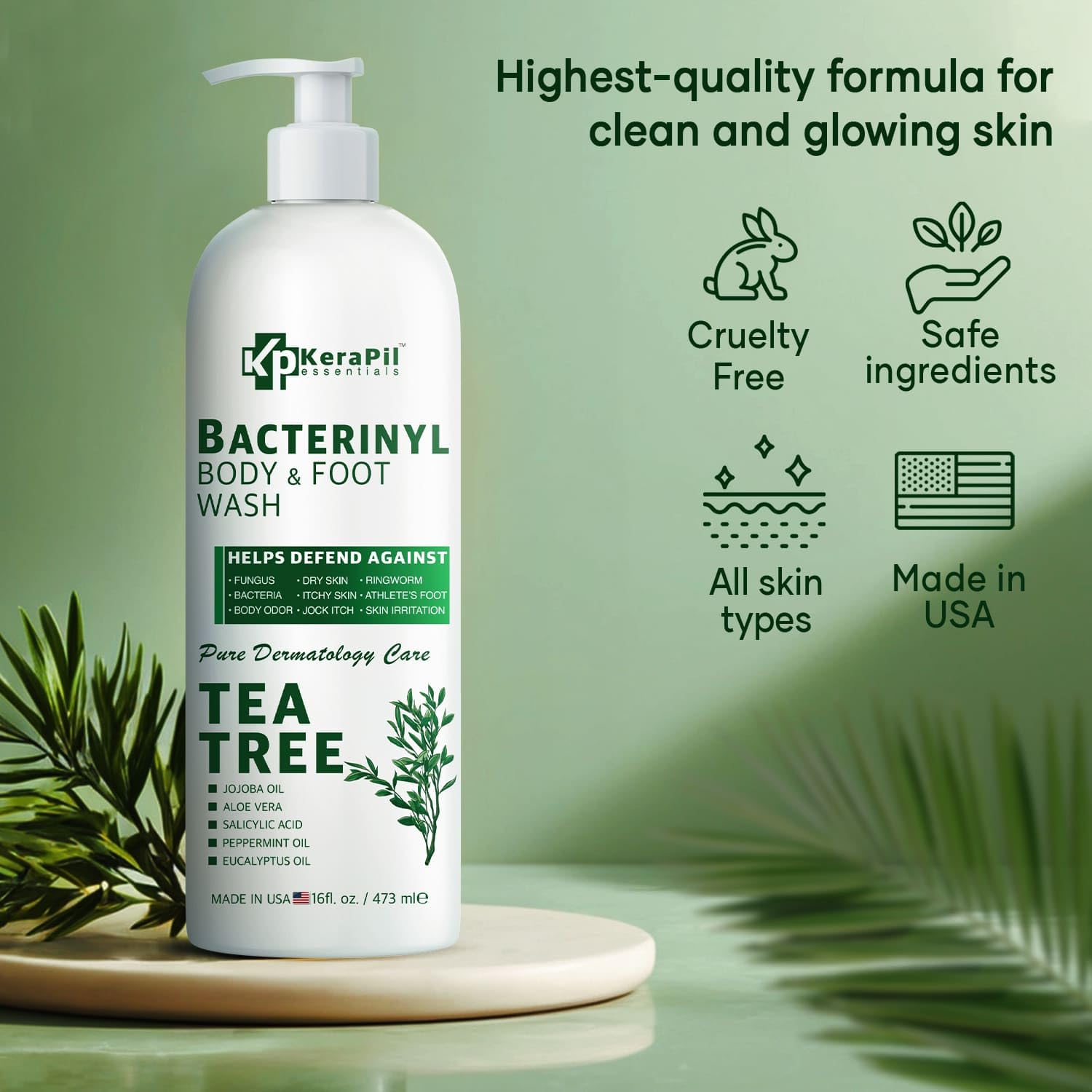 KERAPIL Bacterinyl arbre-a-the bouteille – senteur naturelle apaisante pour lavage quotidien