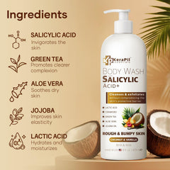 KERAPIL douche corps acide lactique: exfoliant ciblé sans dessèchement.