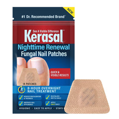 Kerasal Nighttime Renewal Patches pack shot showing 14 patches for overnight nail care