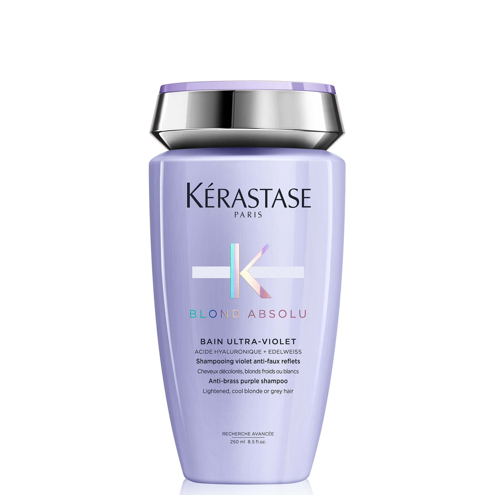 Kérastase Blond Absolu: Shampoing ultra-violet en bouteille, neutralise les reflets chauds.
