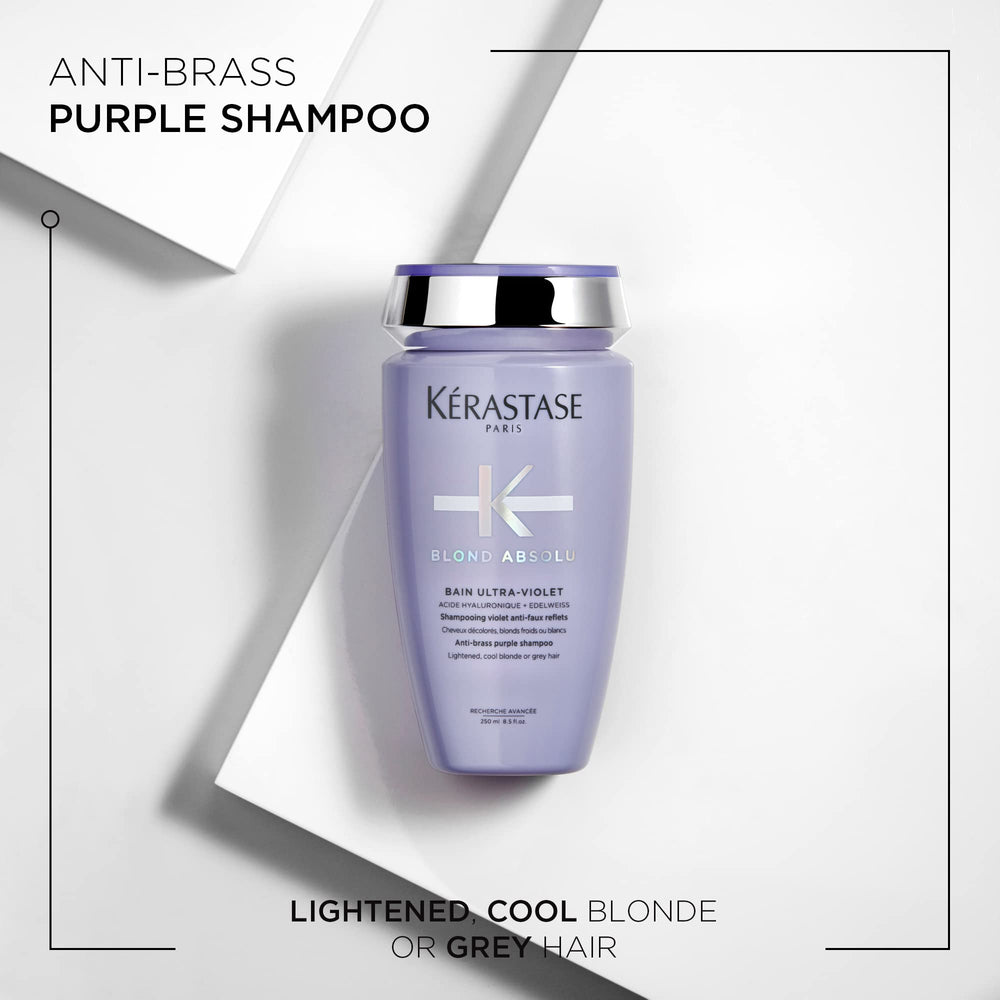 Kérastase Blond Absolu: Pigments bleus et violets déposés sur les cheveux pour neutraliser le jaune.