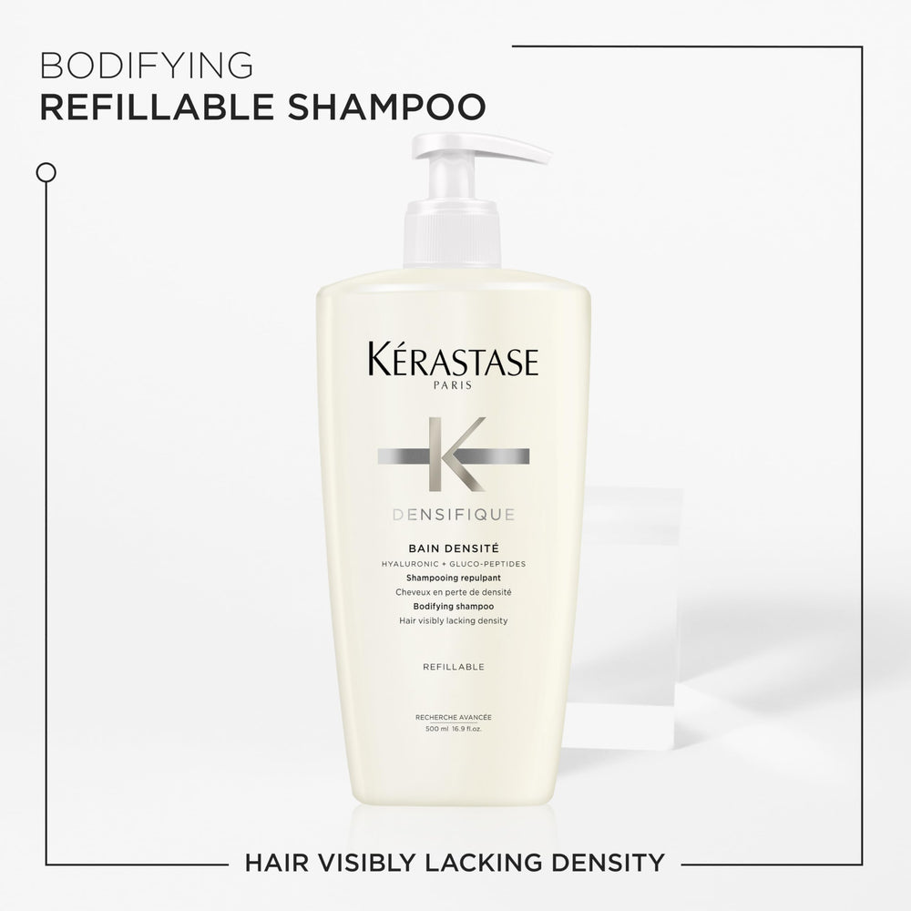 Kérastase Densifique Bain Densité: lavage qui nettoie sans alourdir et révèle la brillance.