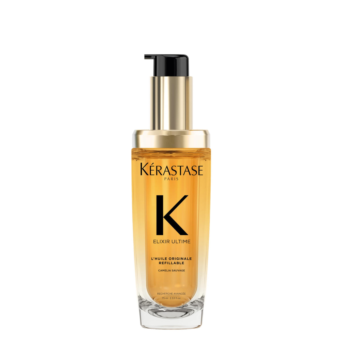 Bouteille Kerastase Elixir Ultime réutilisable pour une routine durable.
