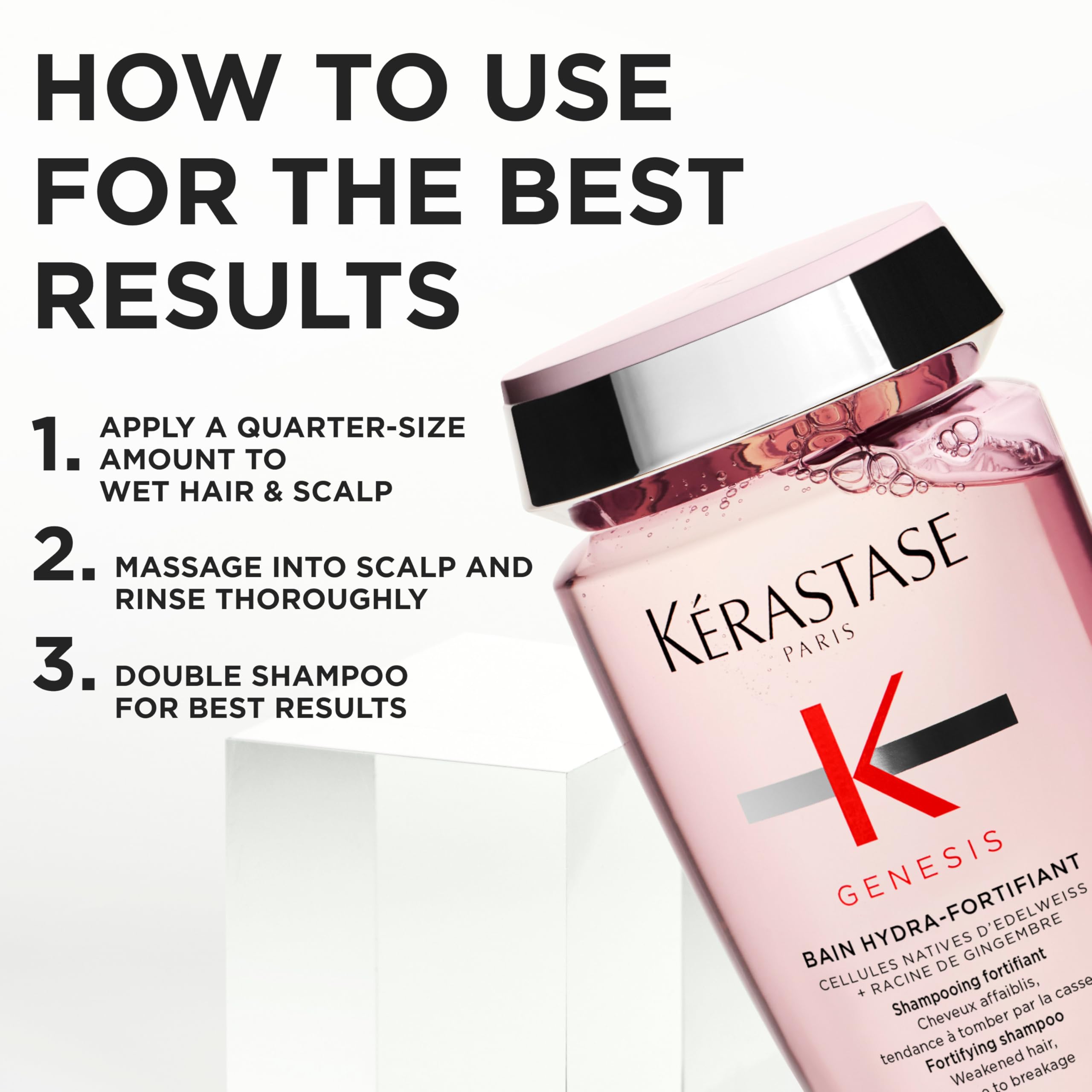 KÉRASTASE Genesis Hydra-Fortifiant: cuir chevelu purifié, base saine pour le soin.