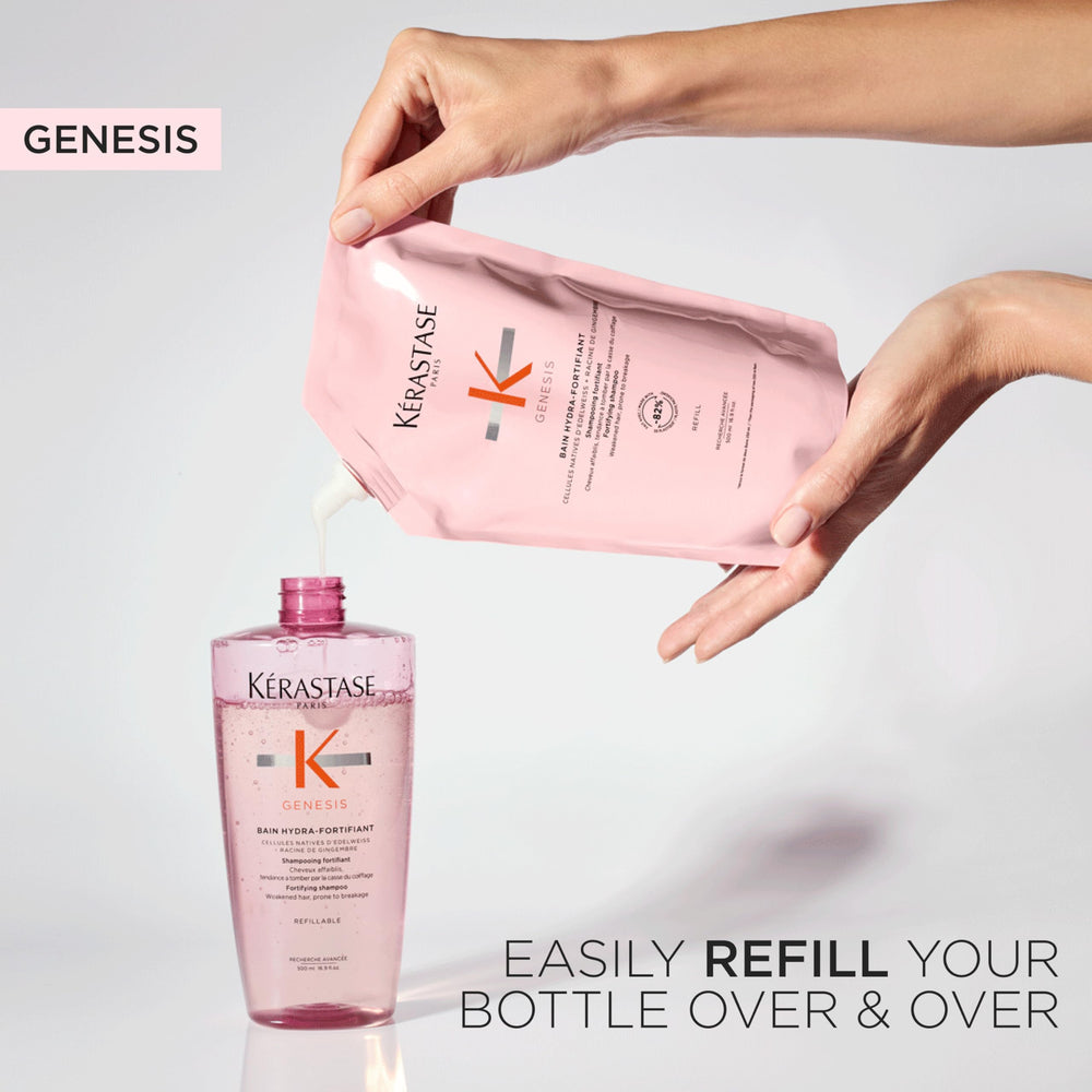 KÉRASTASE Genesis Hydra-Fortifiant: gingembre et edelweiss visibles, soin fortifiant.