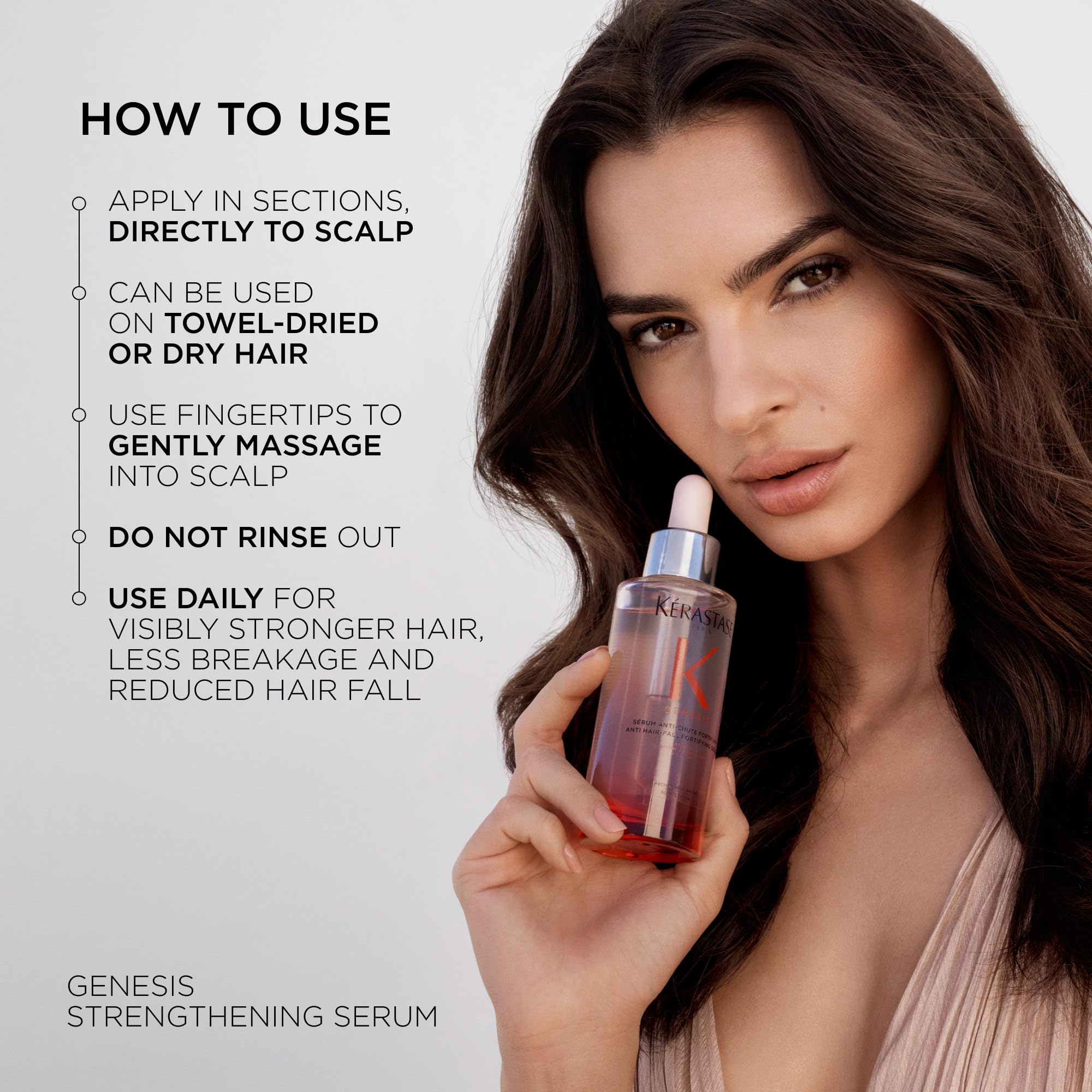 Kérastase Genesis : application matin ou soir sur cuir chevelu, nourrissant et léger.
