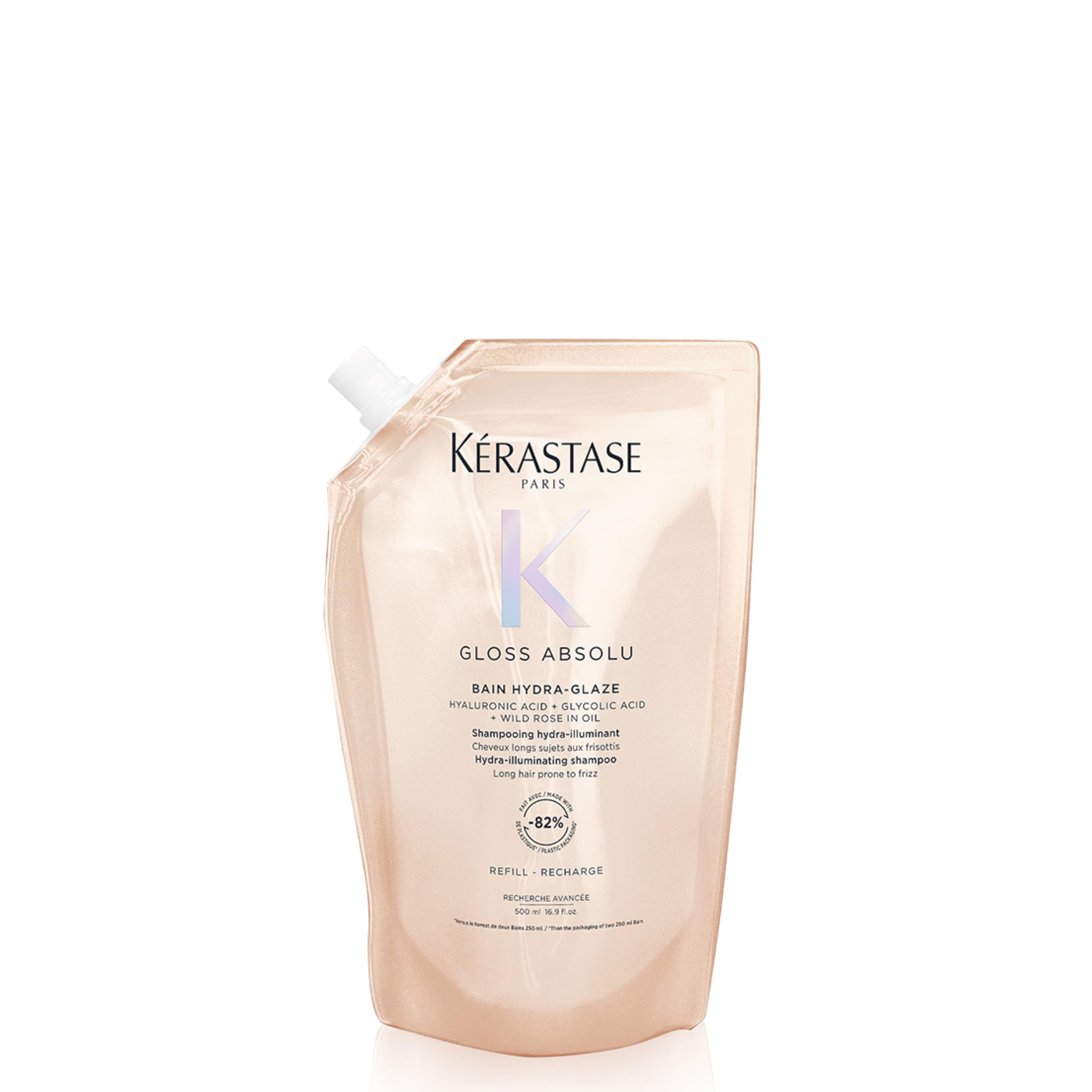 Kérastase Gloss Absolu – bouteille lumineuse pour cheveux brillants et hydratés après chaque lavage.