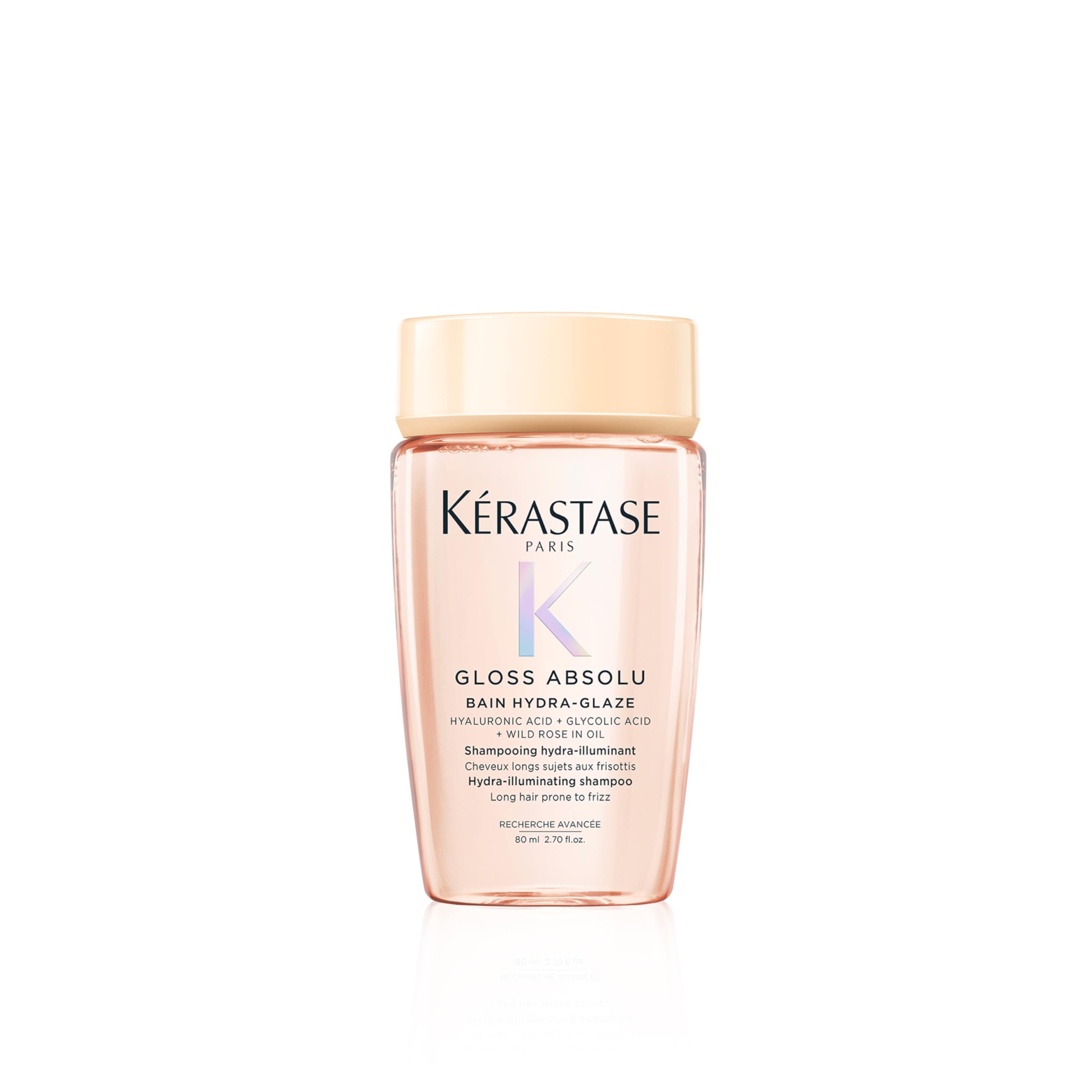 Shampooing Kerastase Gloss Absolu en bouteille, brillance durable.