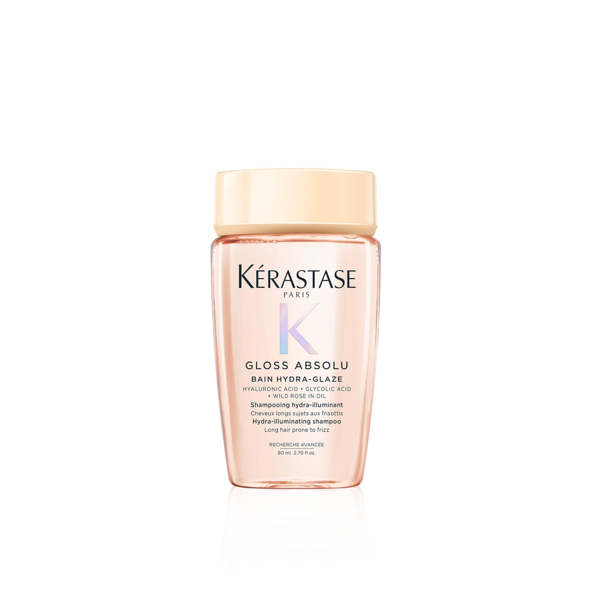 Shampooing Kerastase Gloss Absolu en bouteille, brillance durable.