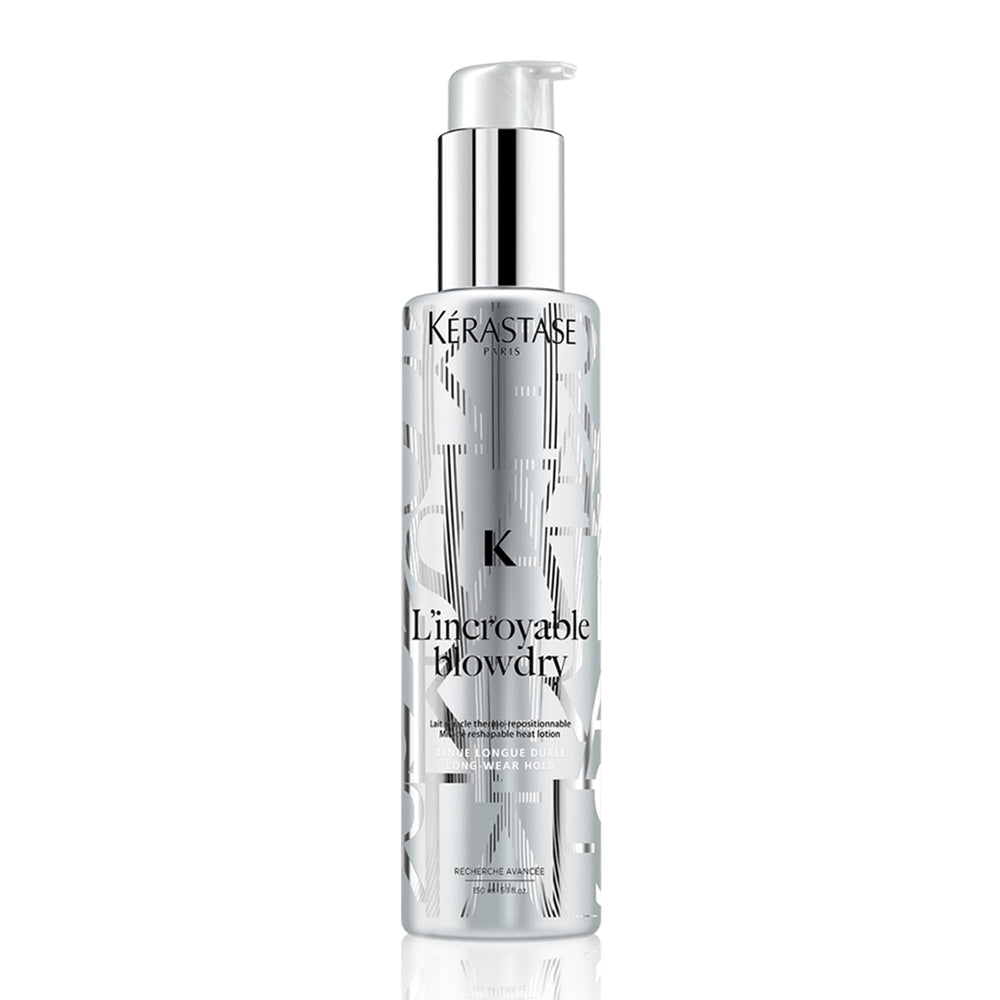 Kérastase L'incroyable Blowdry Serum – bouteille montrant protection et tenue longue pour tout type de cheveux.