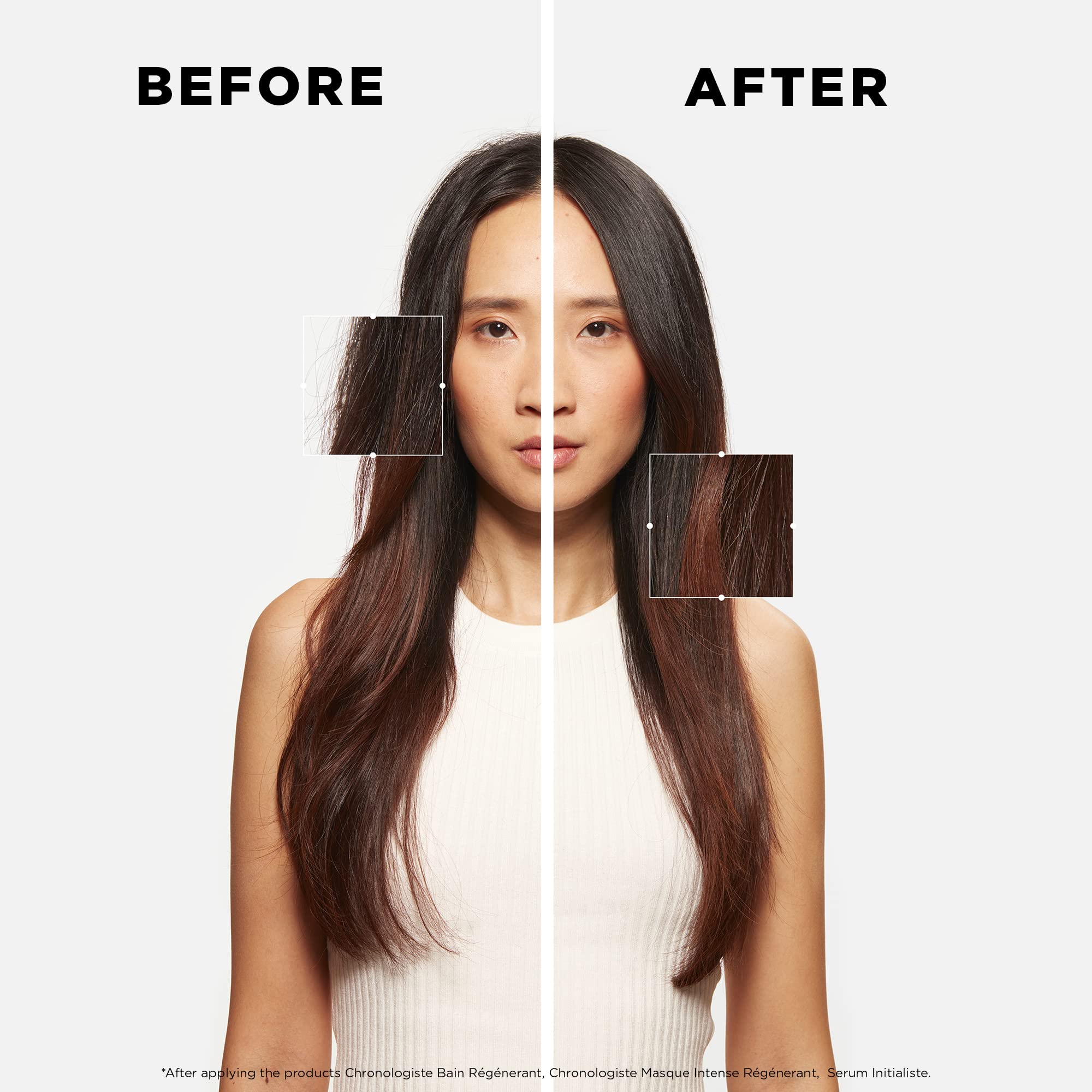 Cheveux brillants après soin KÉRASTASE Initialiste, douceur homogène.