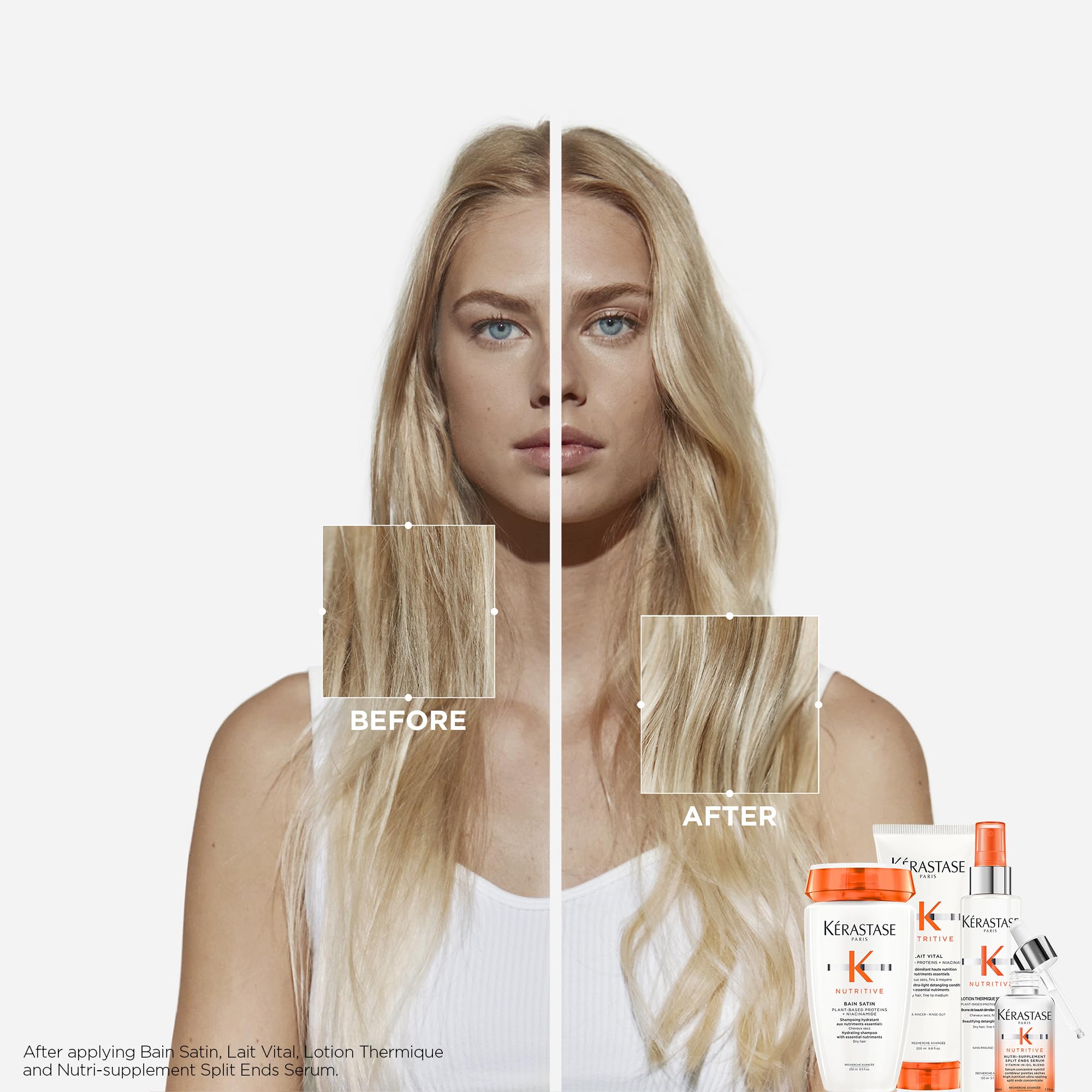 Kerastase Nutritive applique une dose de quart de taille sur cheveux essorés.