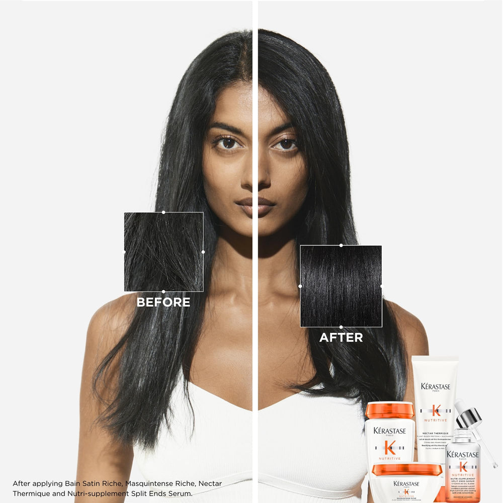 KÉRASTASE Nutritive Bain Satin Riche, mousse généreuse nettoyante et démêlante.