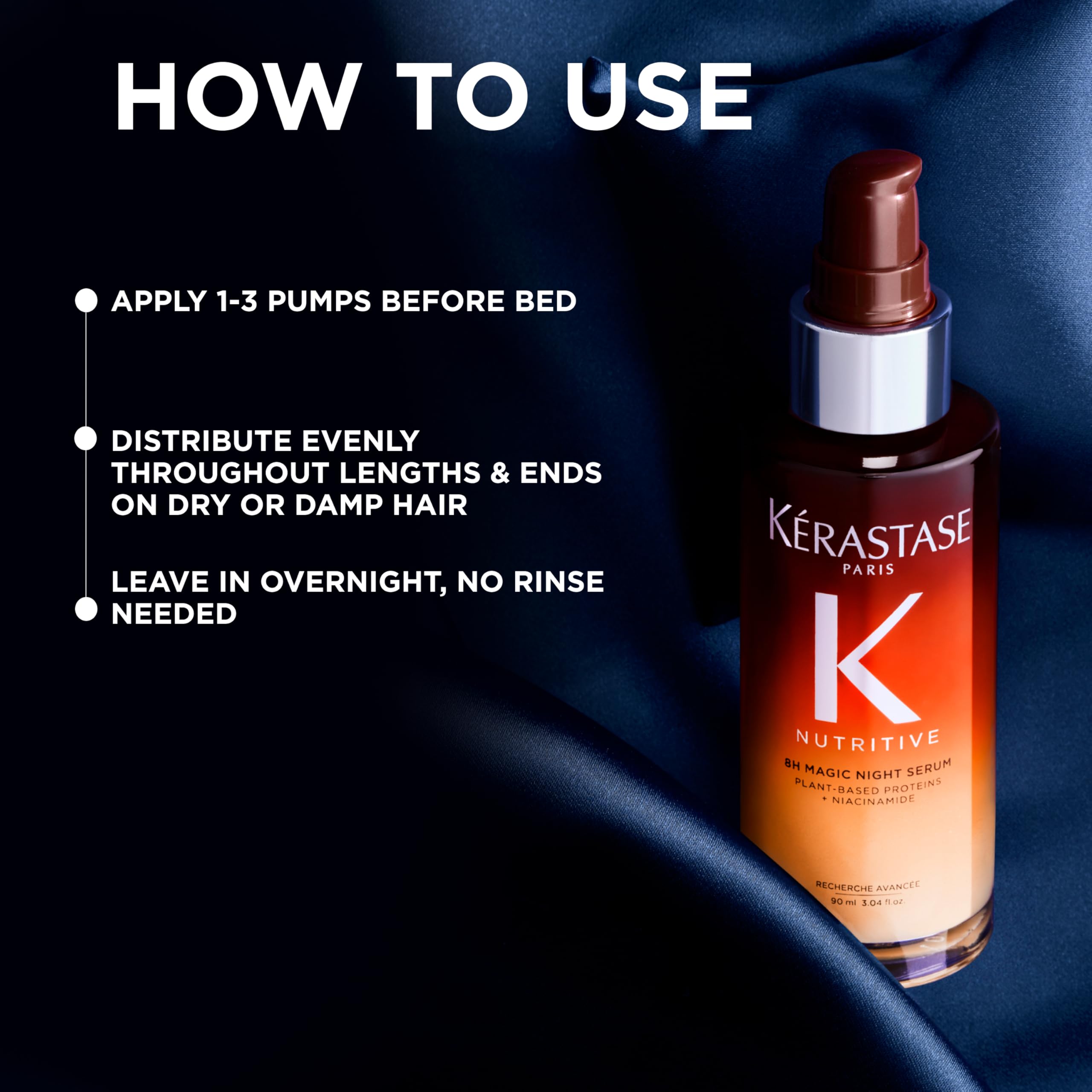 Kerastase Nutritive Nuit: application et massage faciles pour une diffusion homogène.