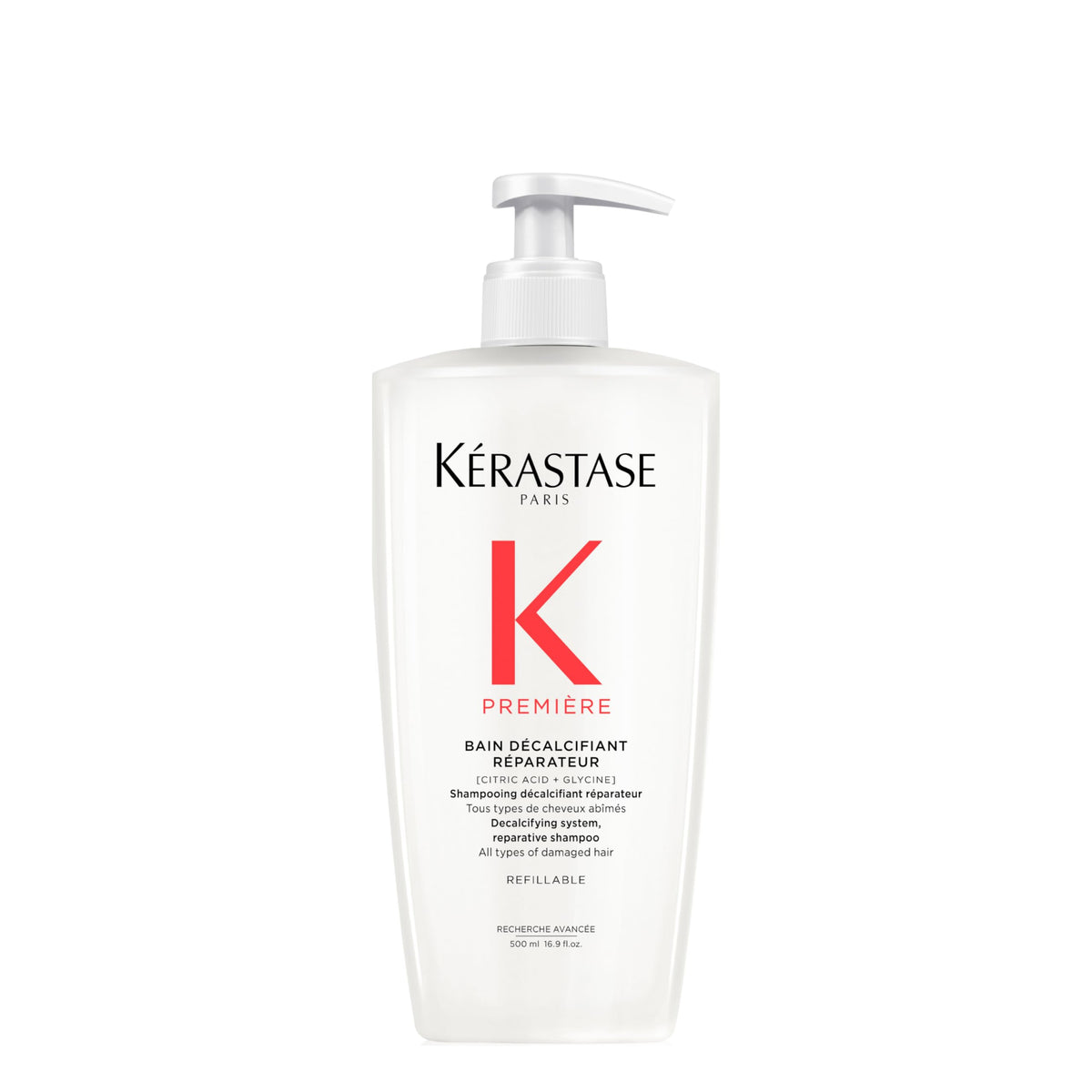 KÉRASTASE Première Bain Décalcifiant : bouteille prête à décalcifier et nettoyer les cheveux.