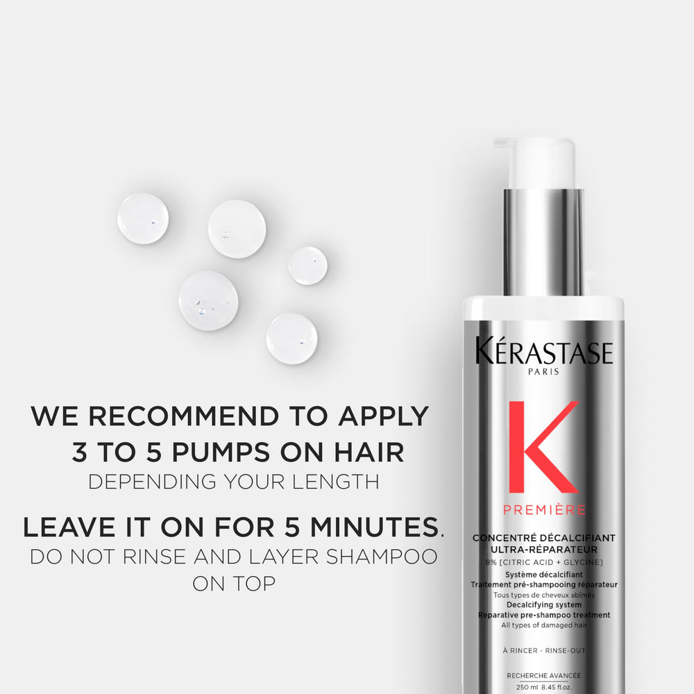 Massage de cinq minutes avec Kerastase Premiere pré-shampoo pour imprégner le soin