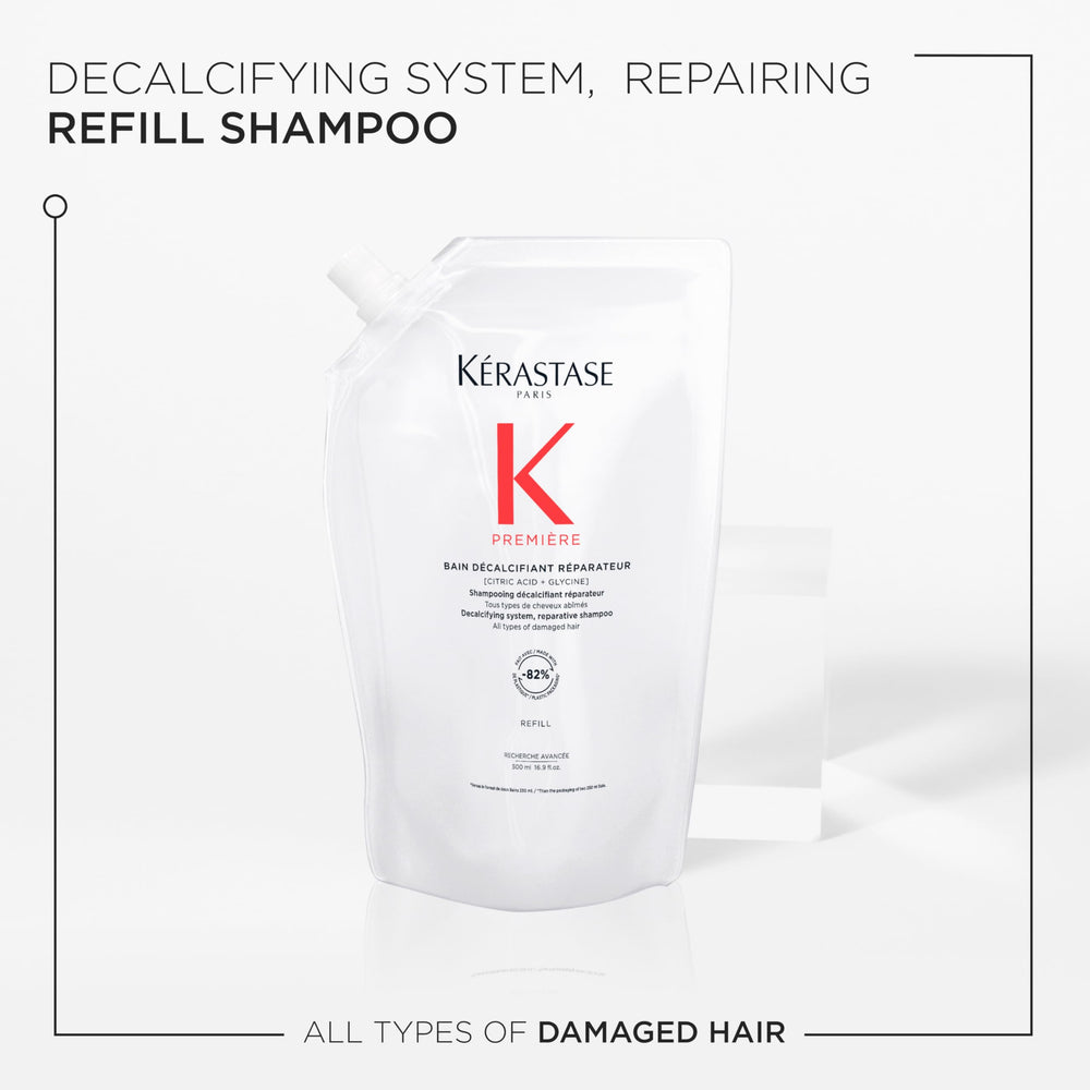 KÉRASTASE Premiere, texture-crémeuse sur cheveux mouillés, symbole de soin.