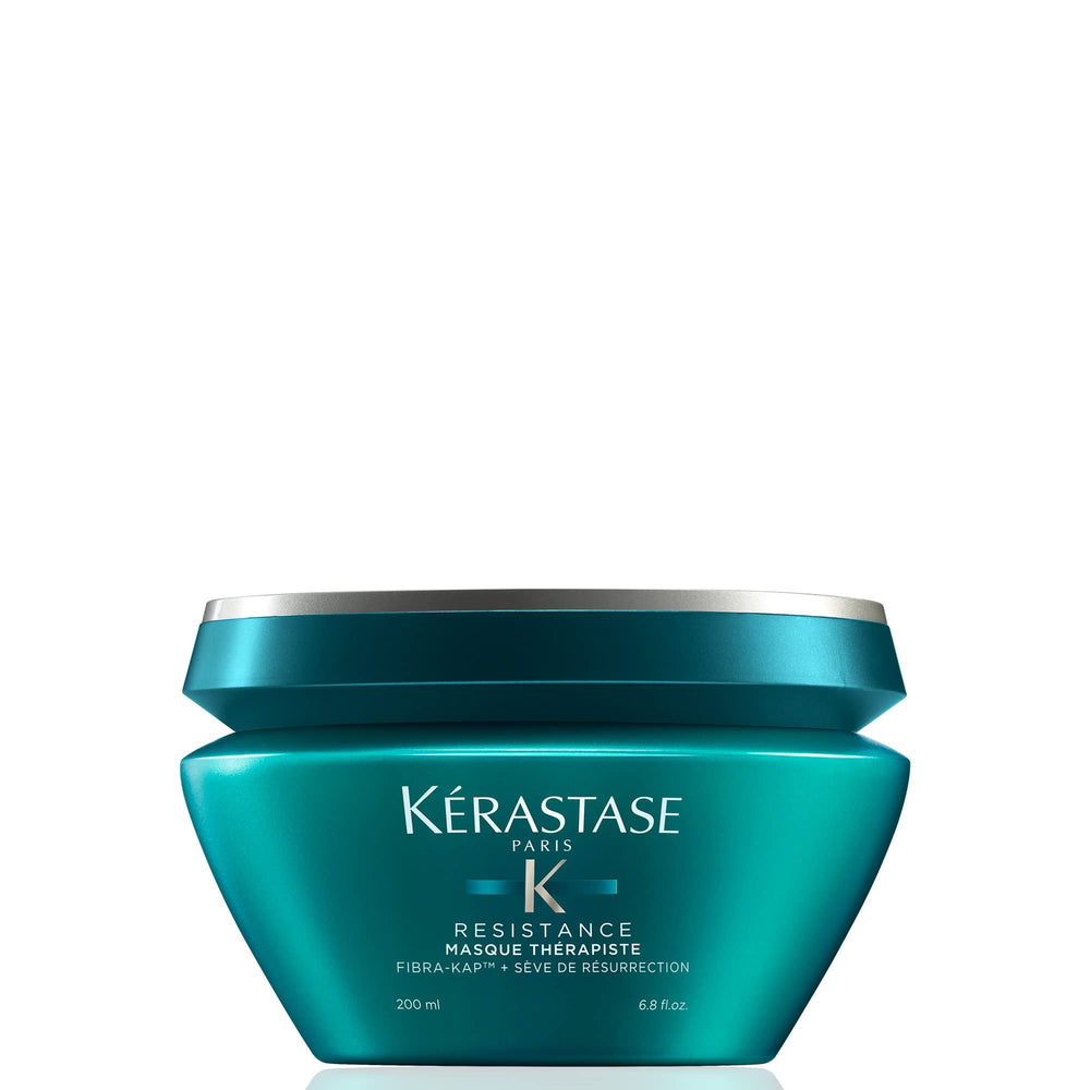 KÉRASTASE Resistance Masque Therapiste, emballage nouveau, révèle fibre renforcée et brillance naturelle.
