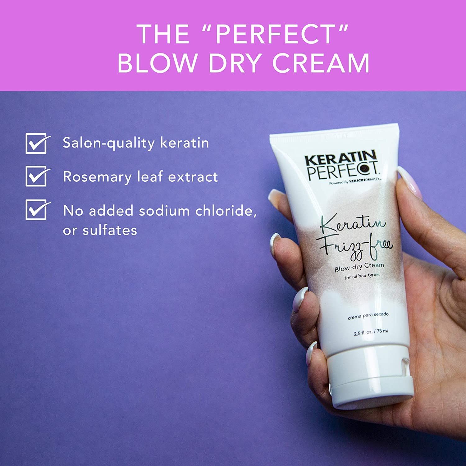 Keratin Perfect KP Frizz-free, texture crème légère: facilite le lissage des mèches.
