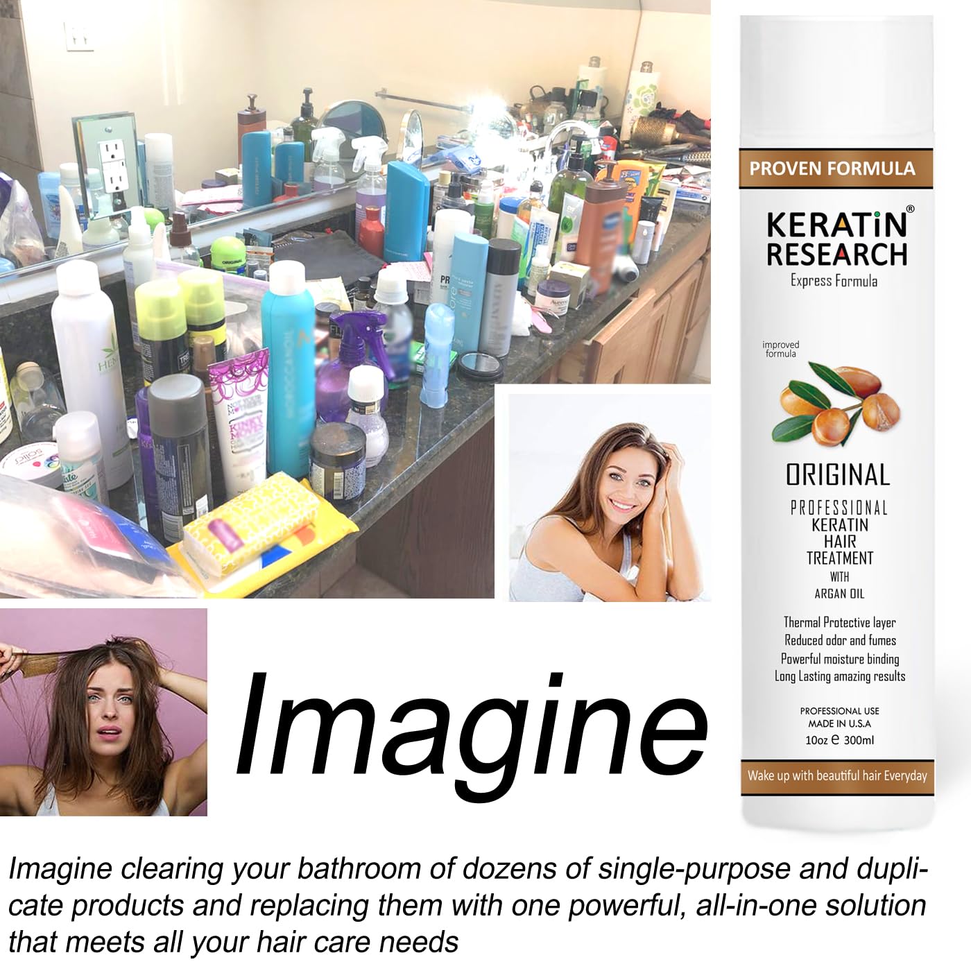 Keratin Research : flacon de 120 ml adapté aux cheveux longs ou épais.