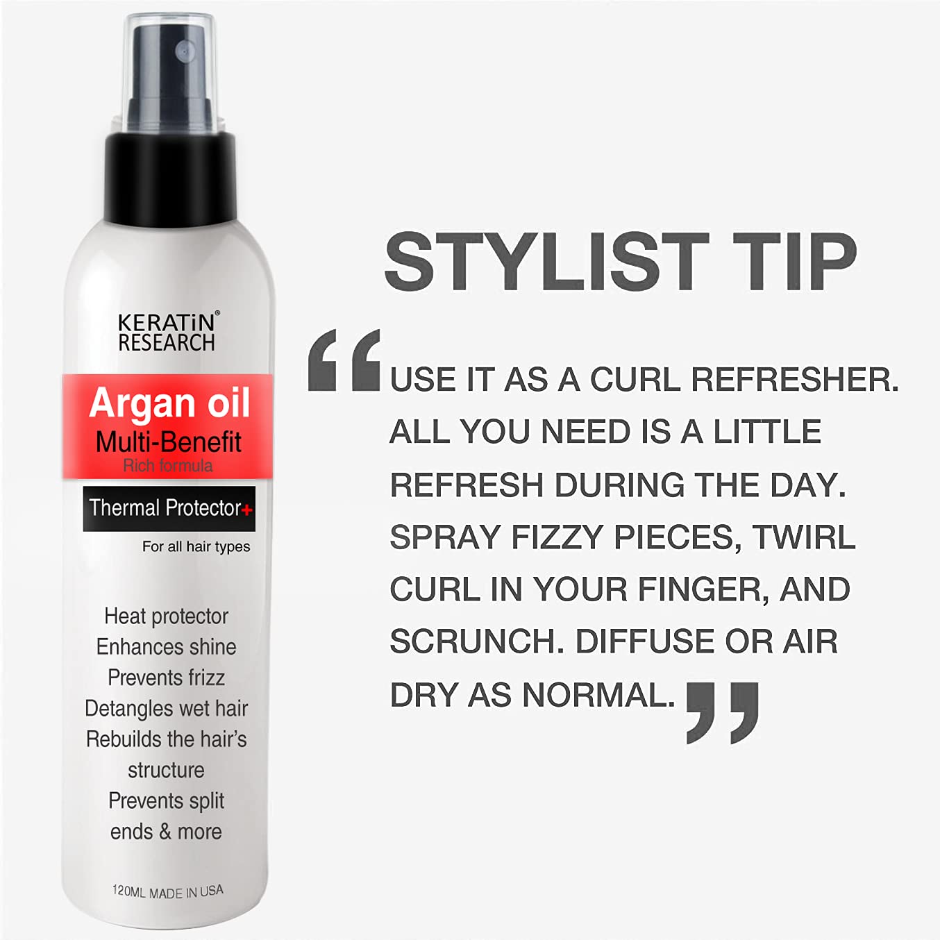 KERATIN RESEARCH Protection thermique haute performance pour coiffures quotidiennes.